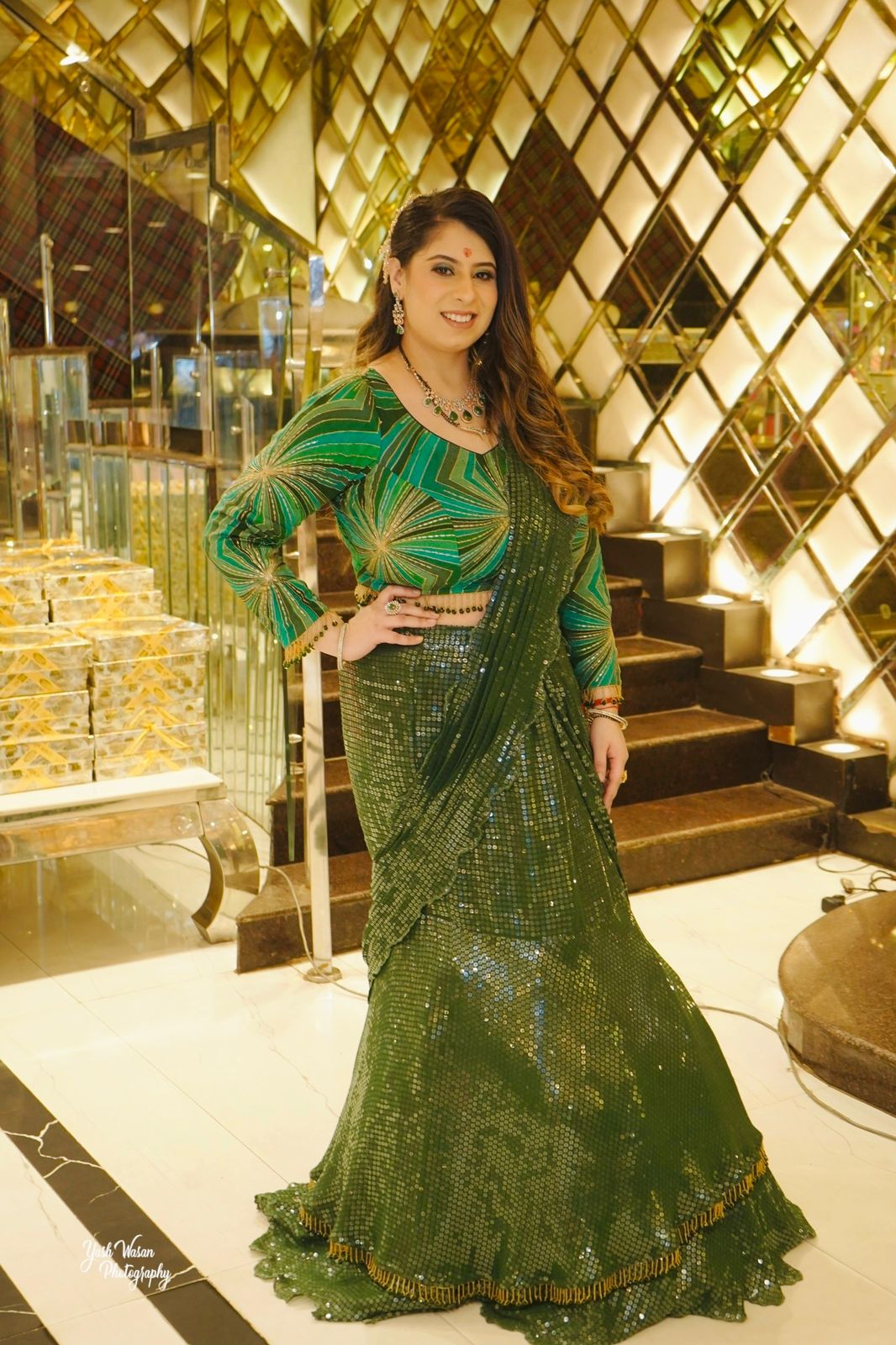 Green Sequin Saree