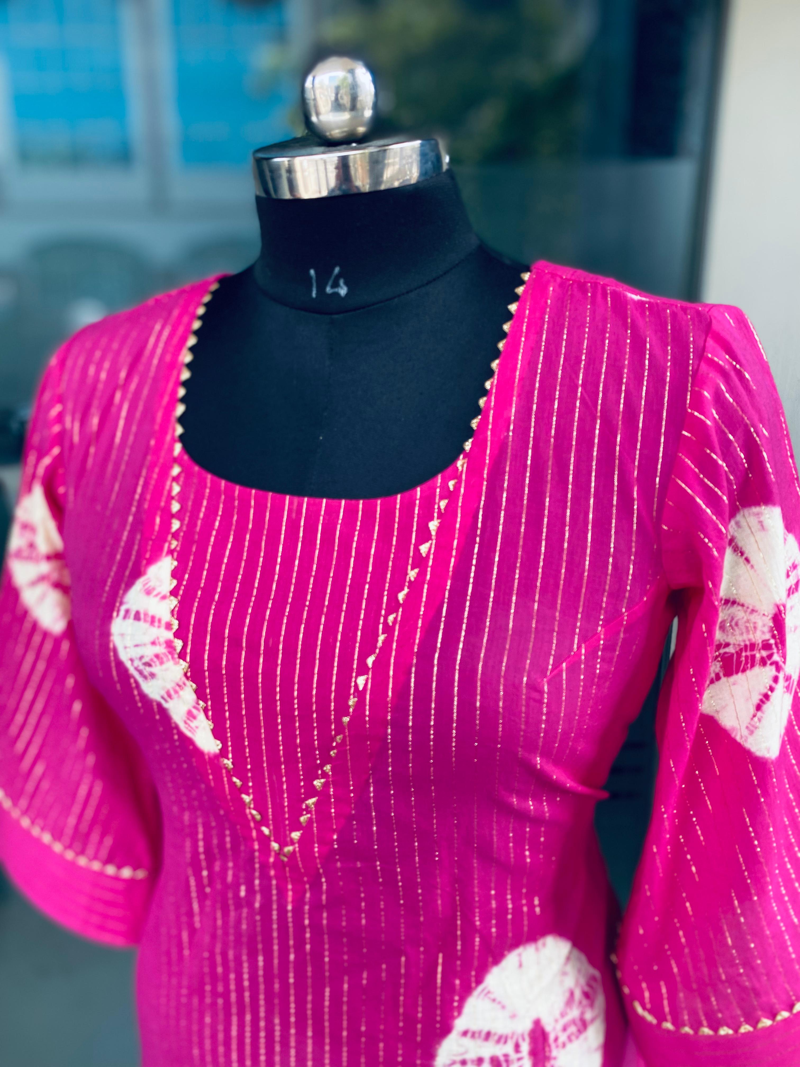 Pink Batik Lurex cotton Kurti