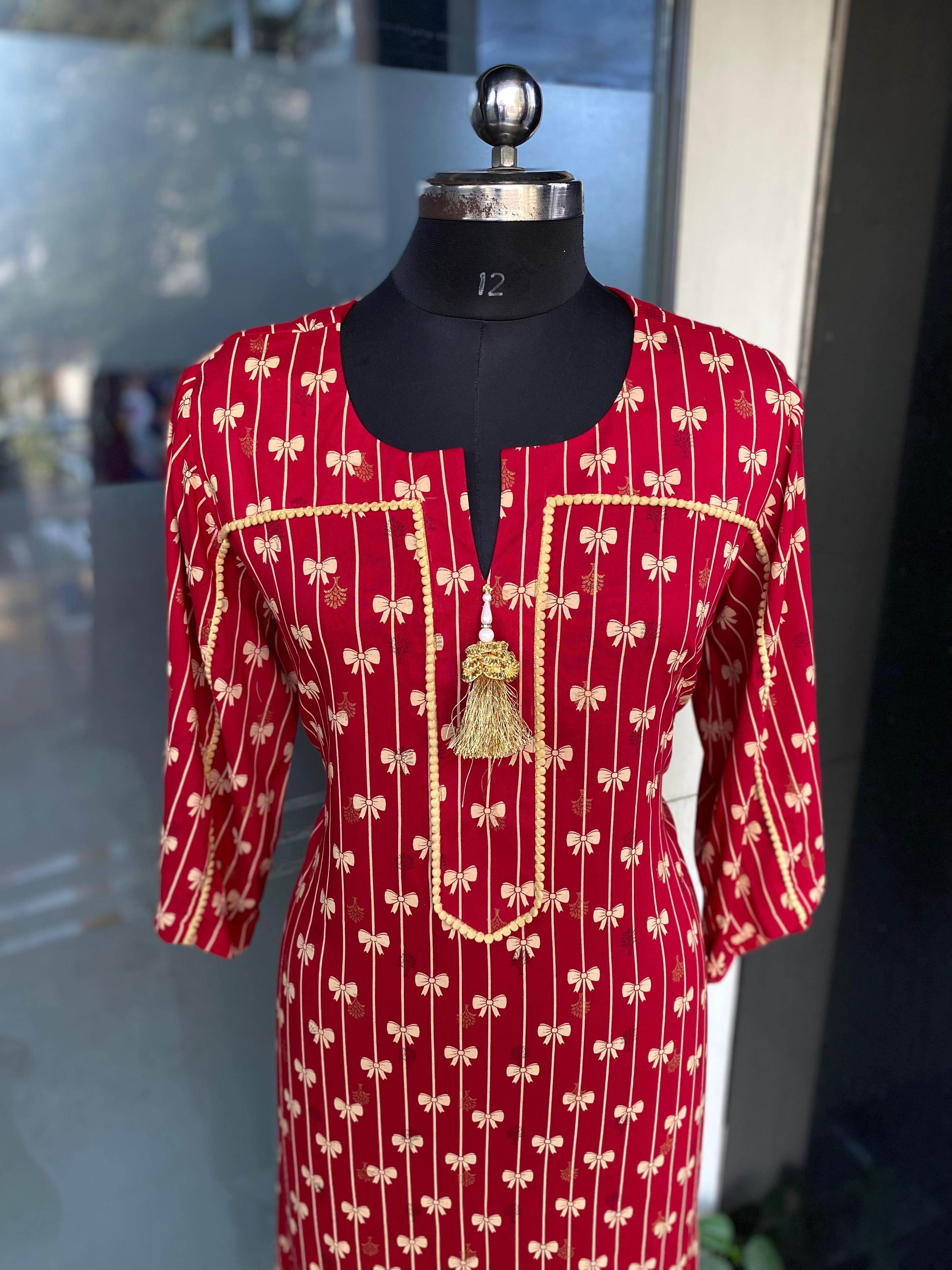 Red Bow Cotton Kurti