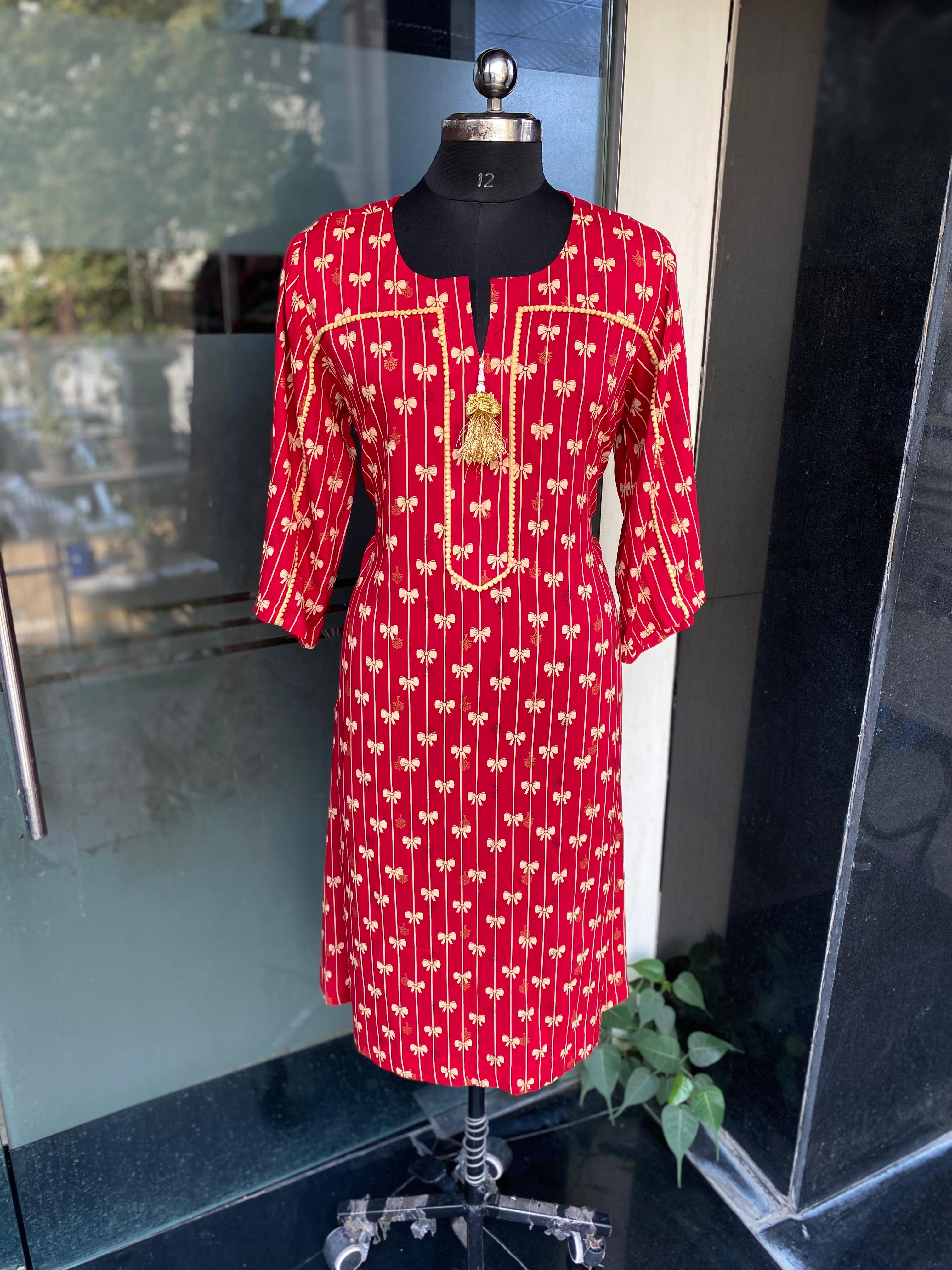 Red Bow Cotton Kurti
