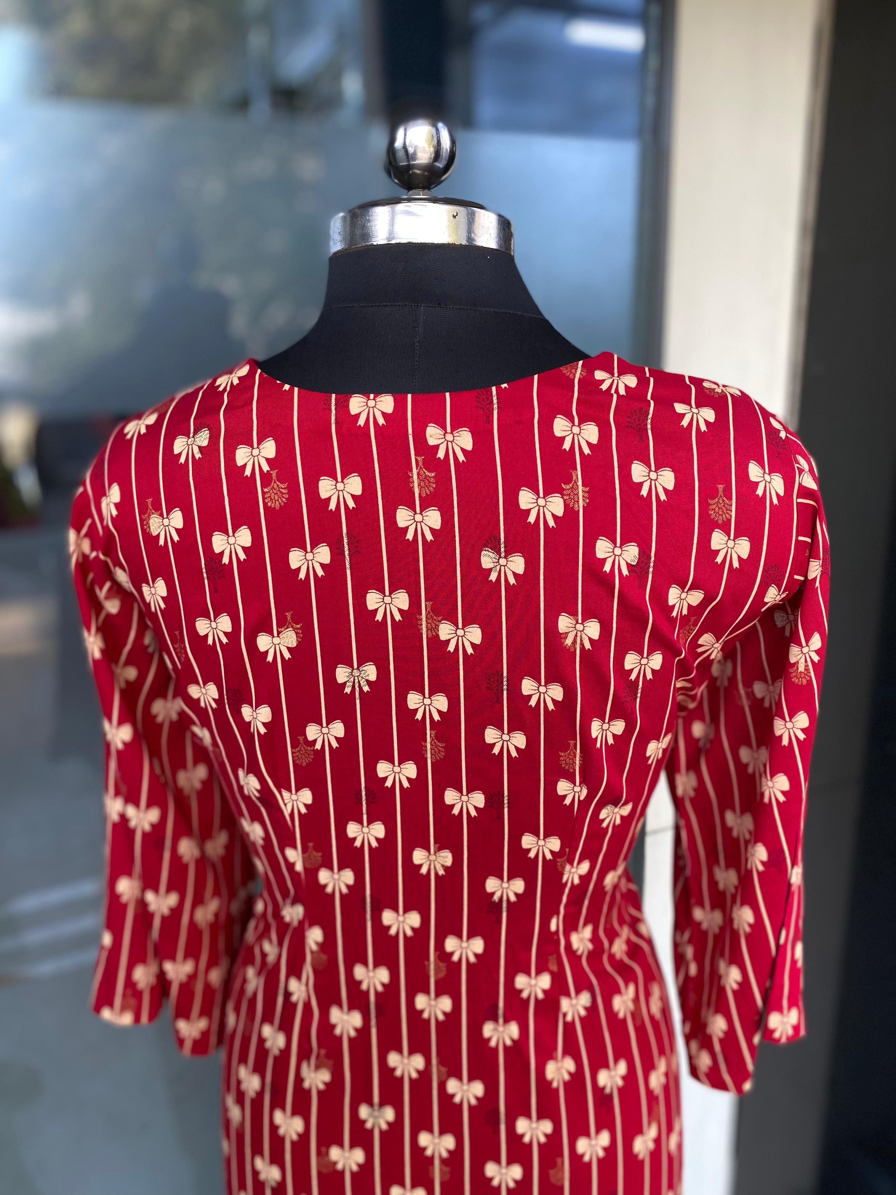 Red Bow Cotton Kurti