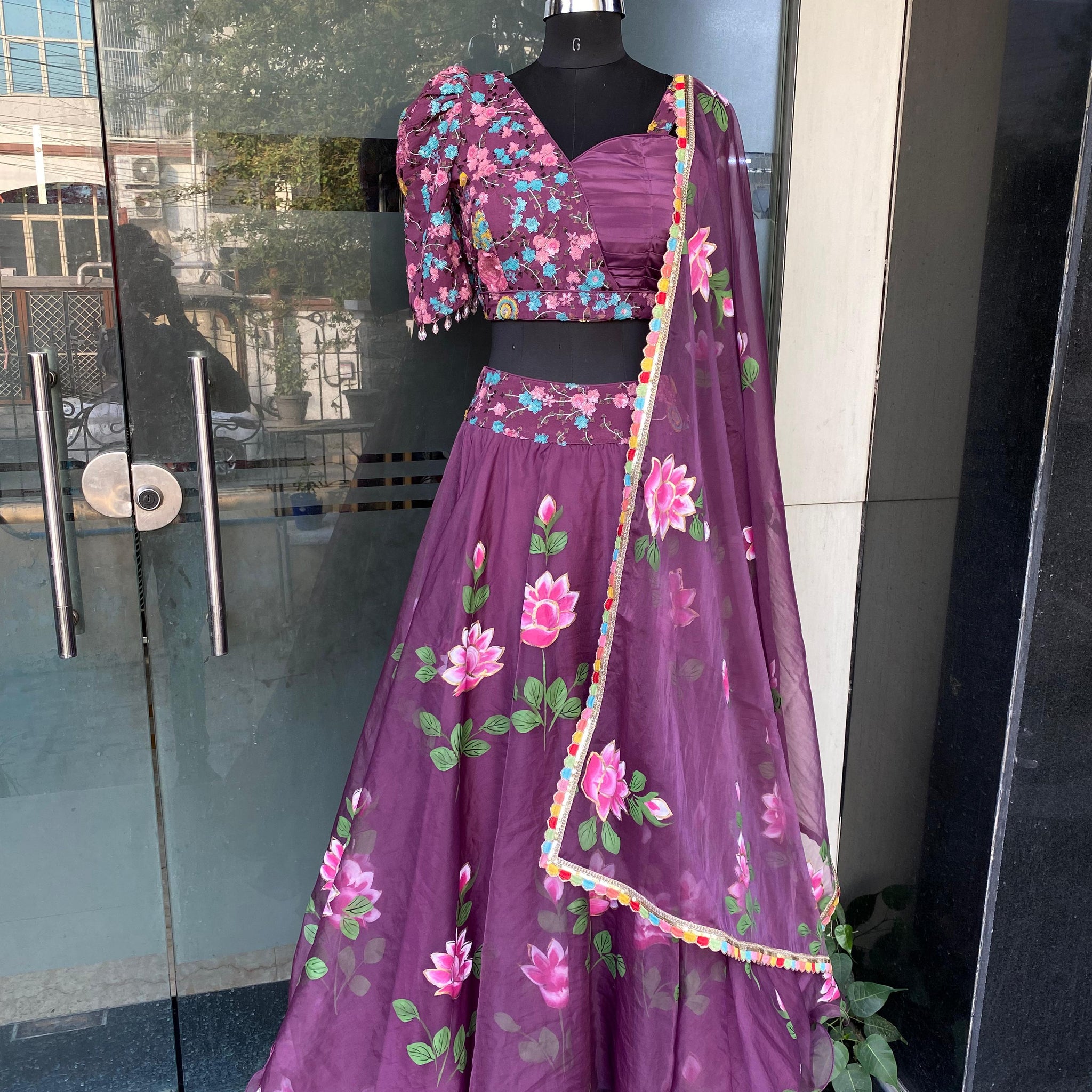 Mauve Handpainted Lehenga