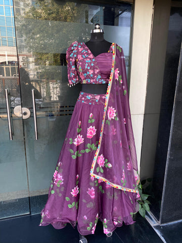 Mauve Handpainted Lehenga