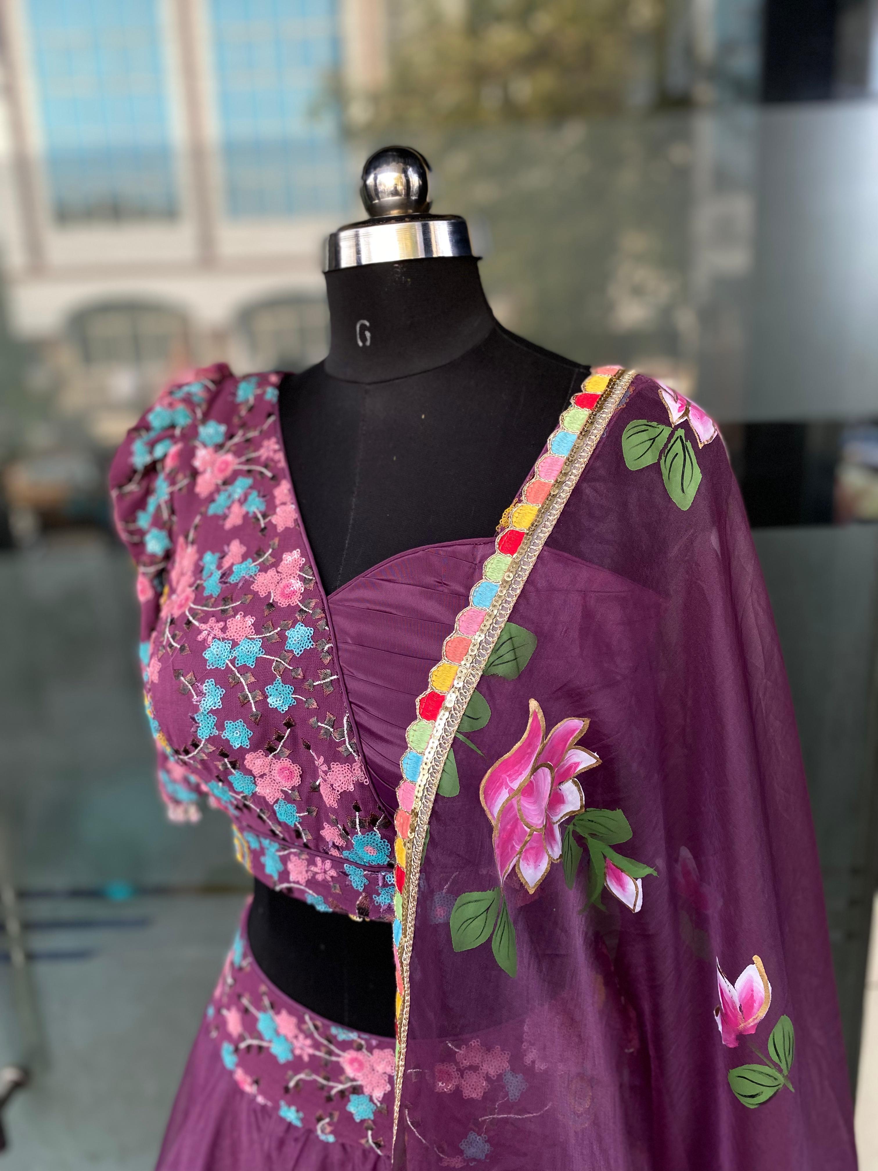 Mauve Handpainted Lehenga