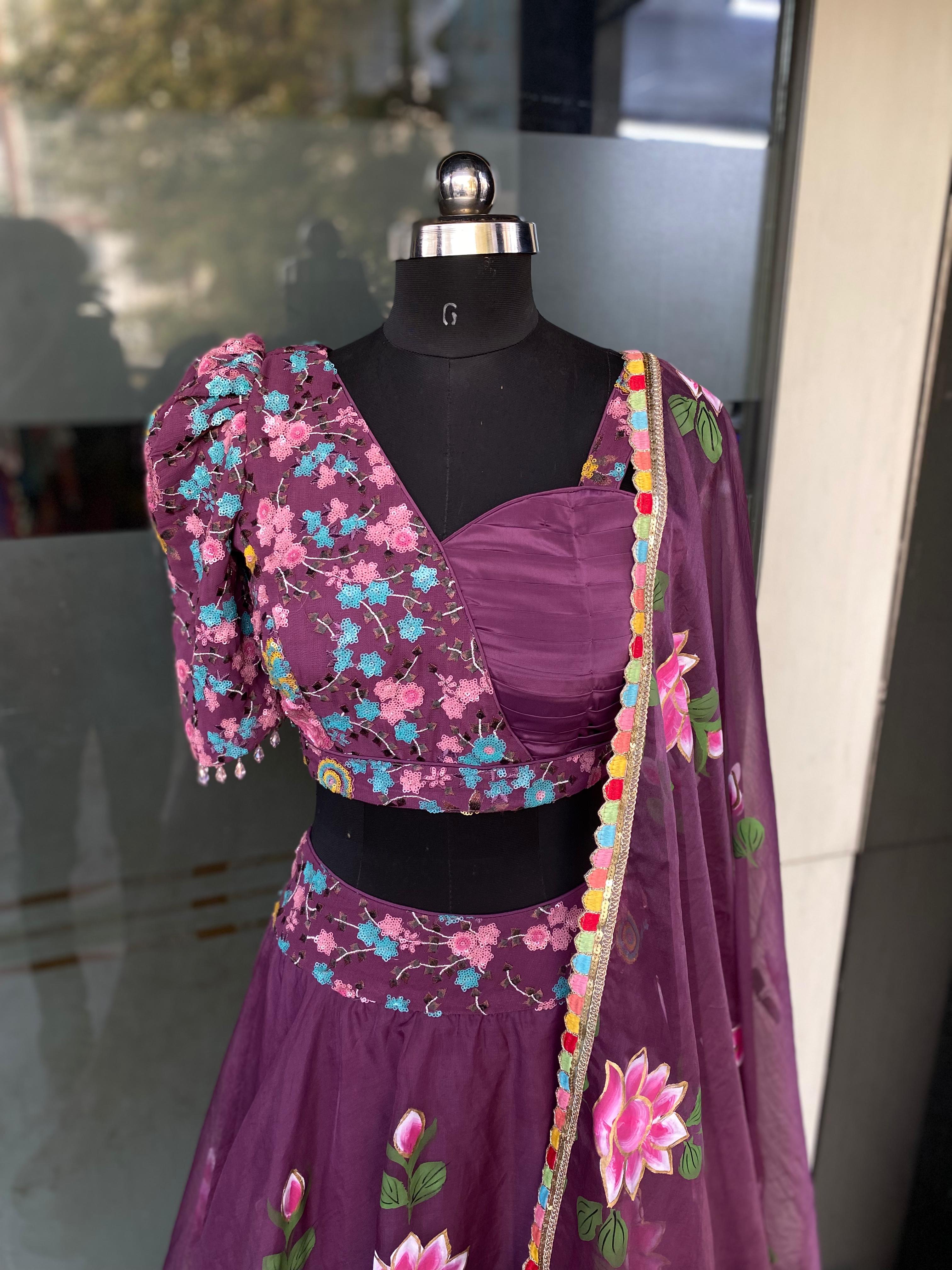 Mauve Handpainted Lehenga