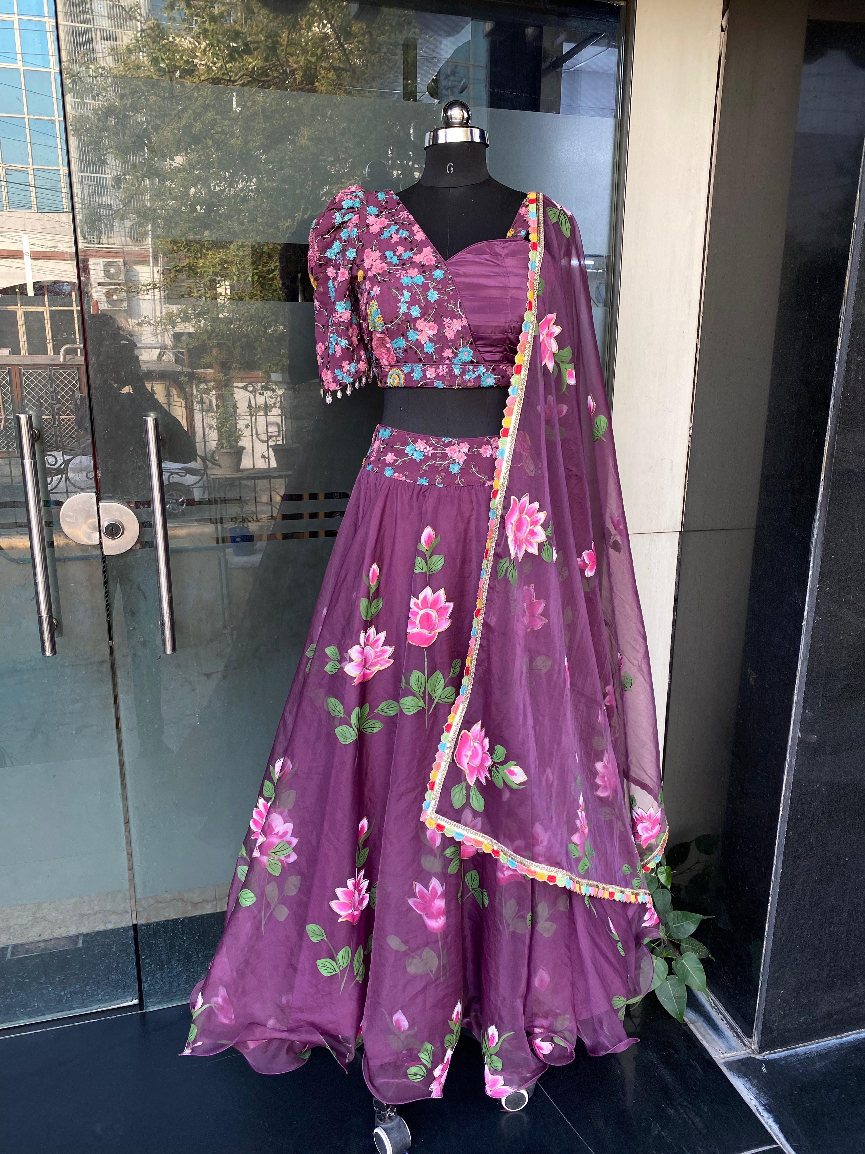Mauve Handpainted Lehenga
