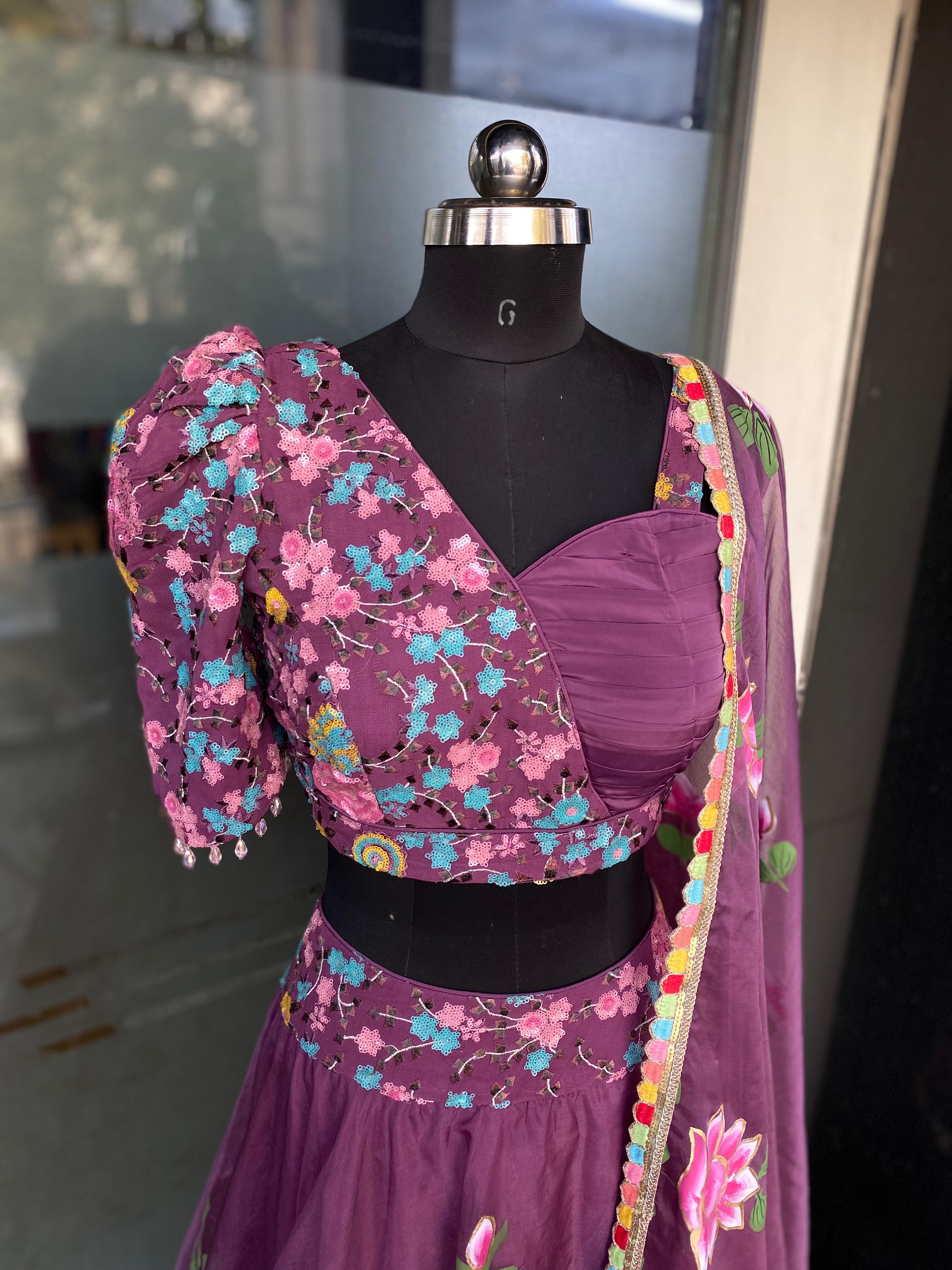 Mauve Handpainted Lehenga