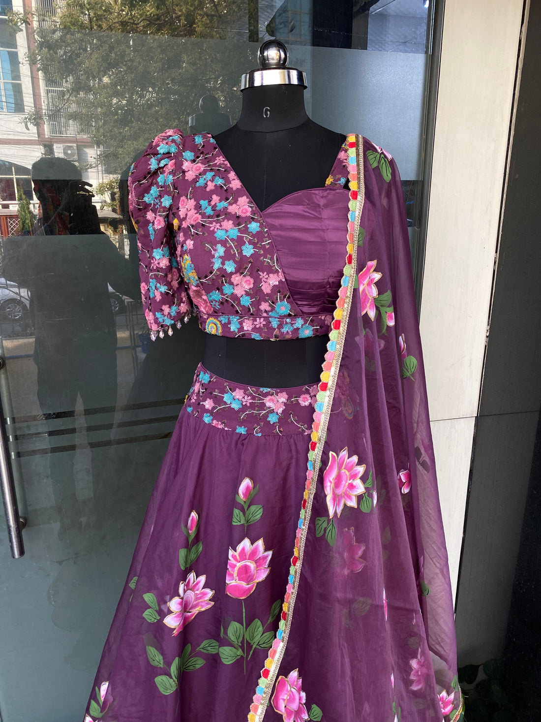 Mauve Handpainted Lehenga
