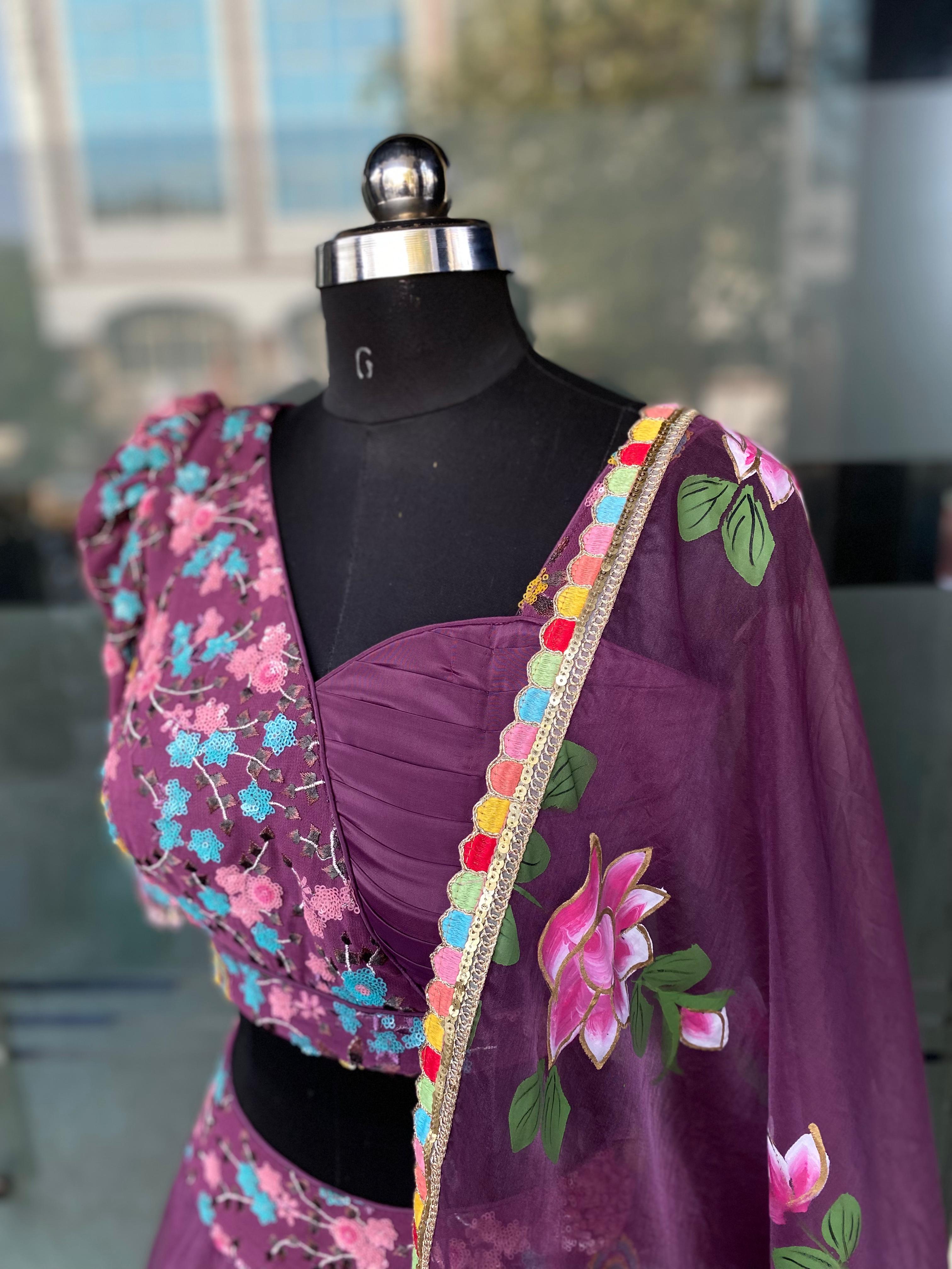 Mauve Handpainted Lehenga