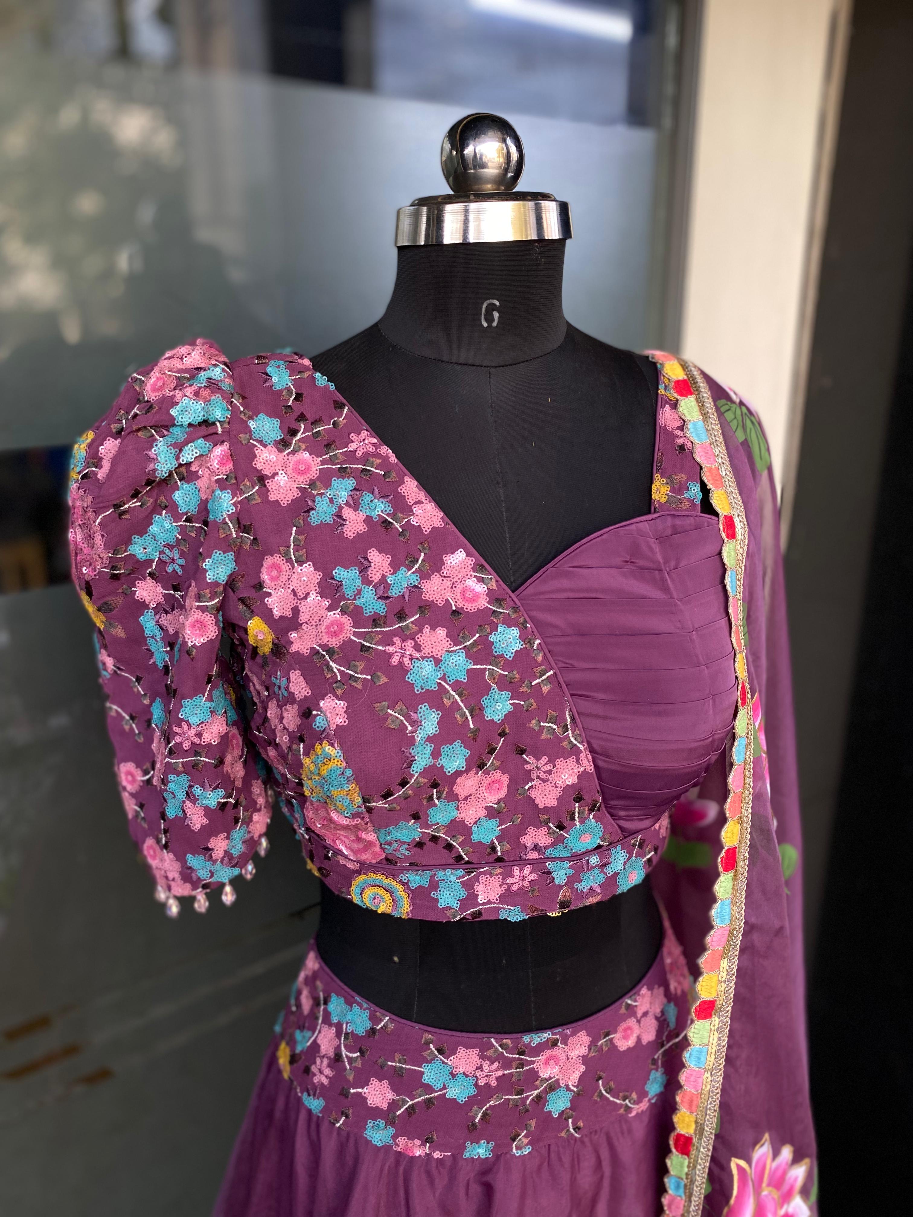 Mauve Handpainted Lehenga