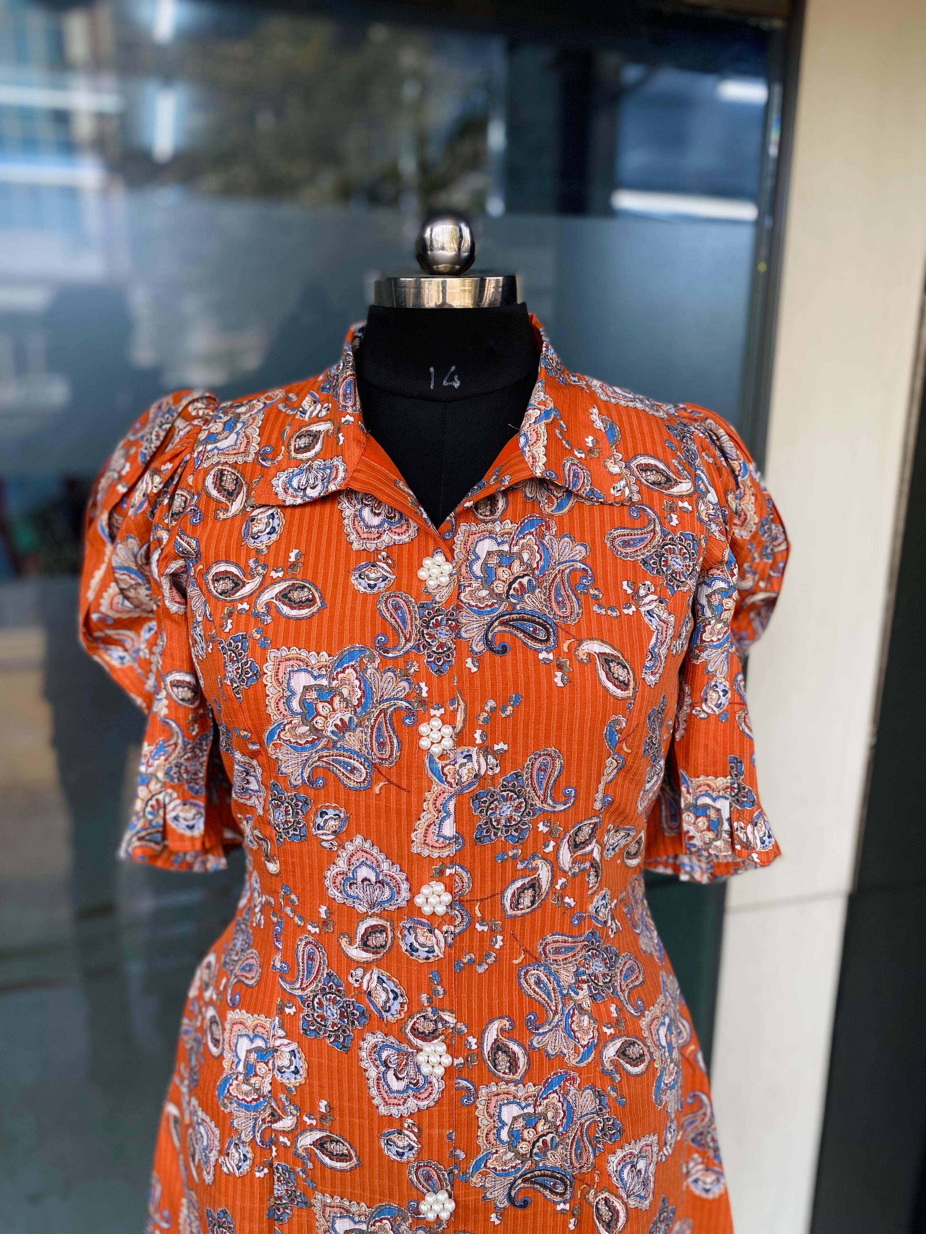 Orange Boho Shirt Dress