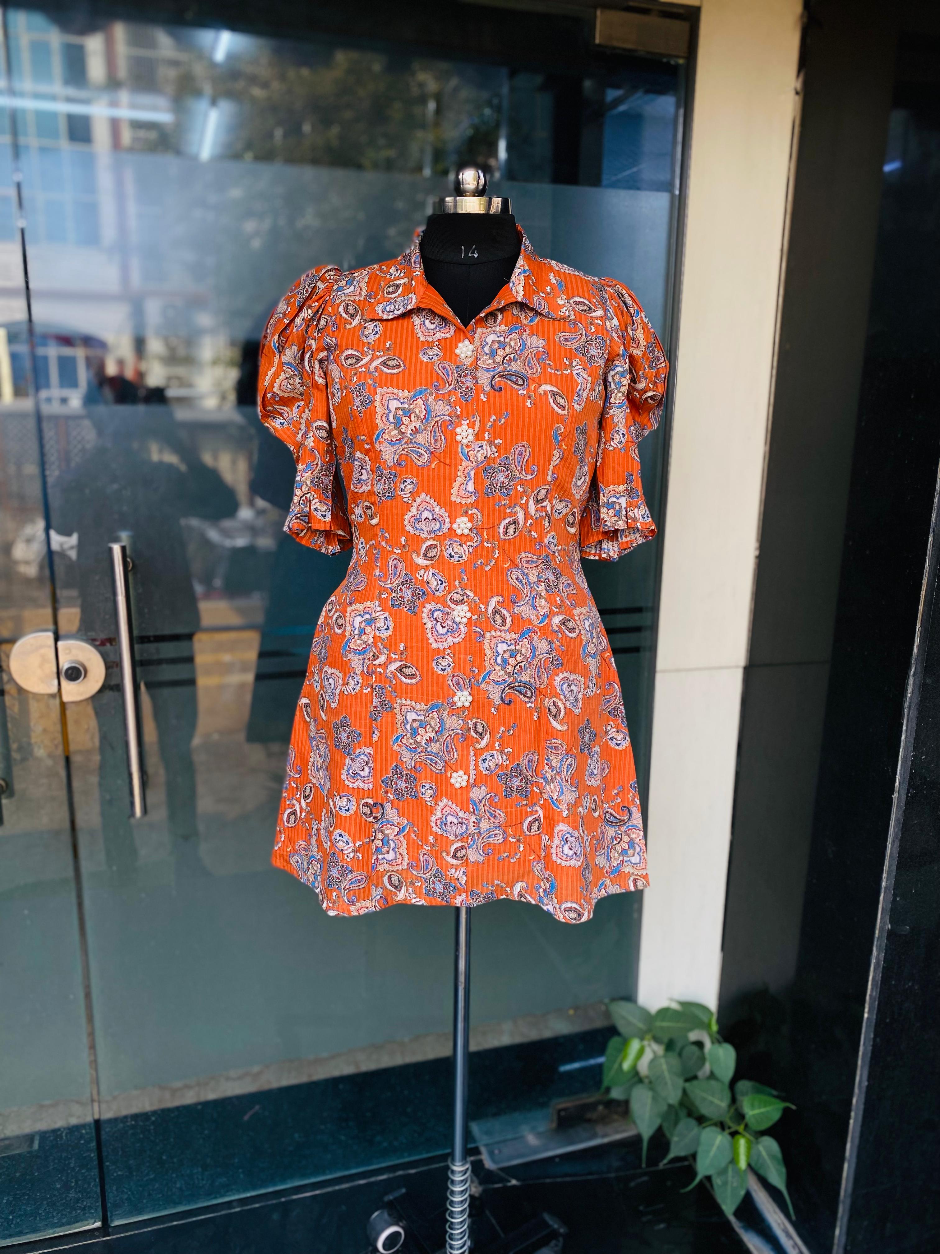 Orange Boho Shirt Dress