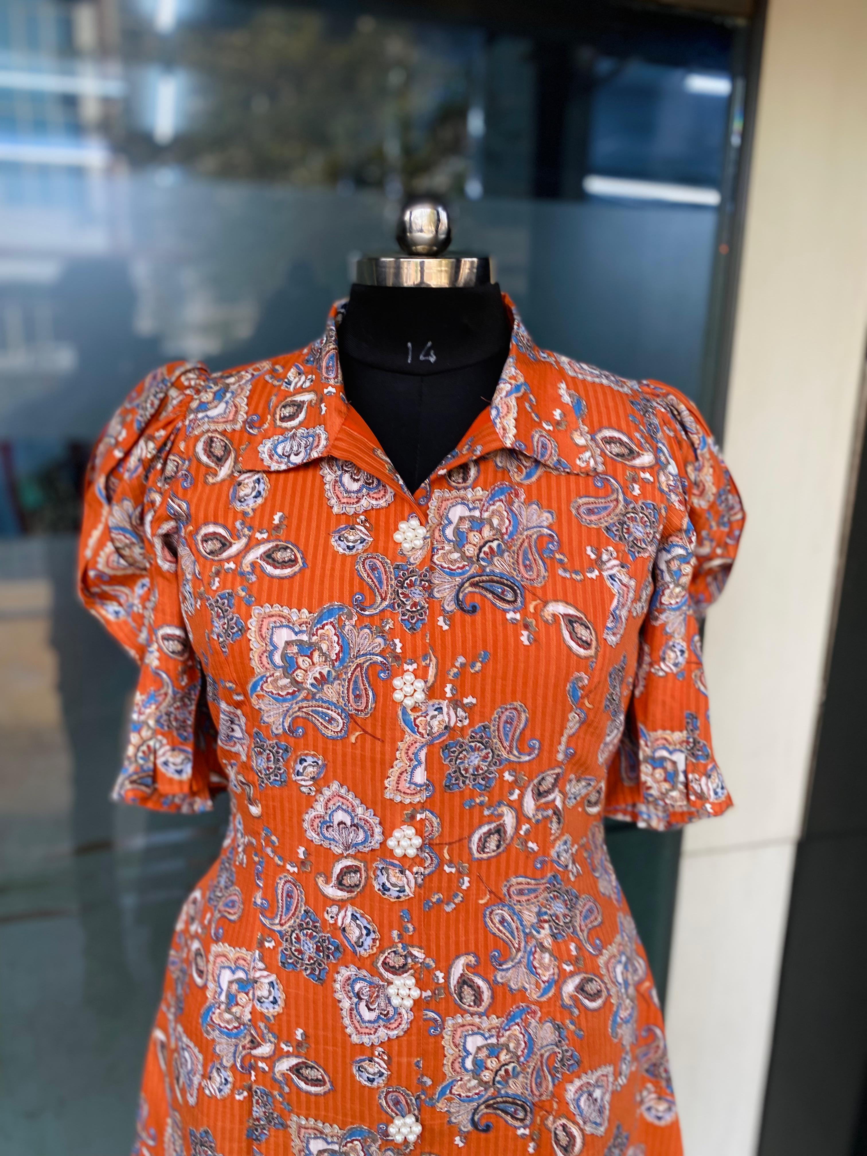 Orange Boho Shirt Dress