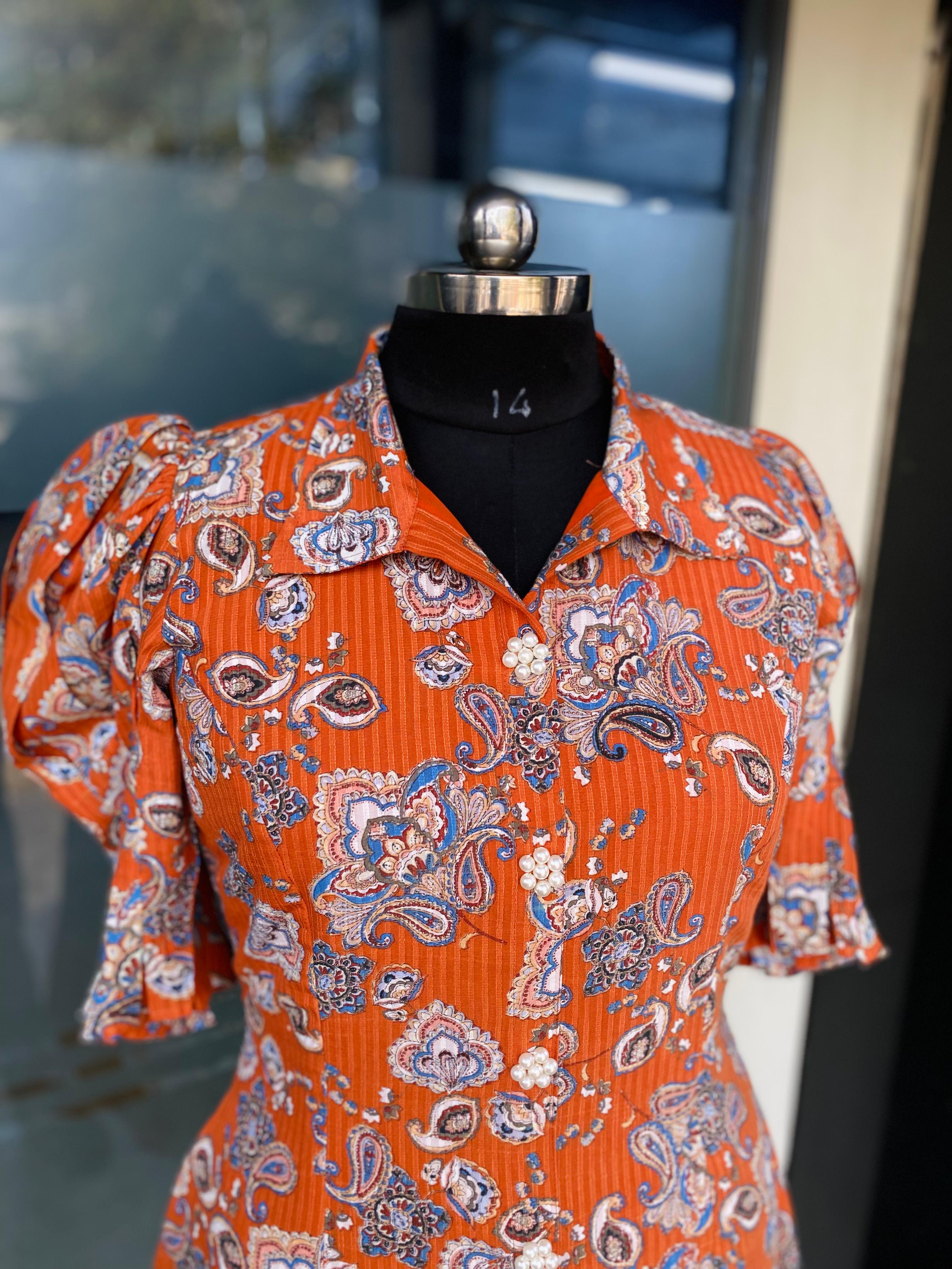 Orange Boho Shirt Dress