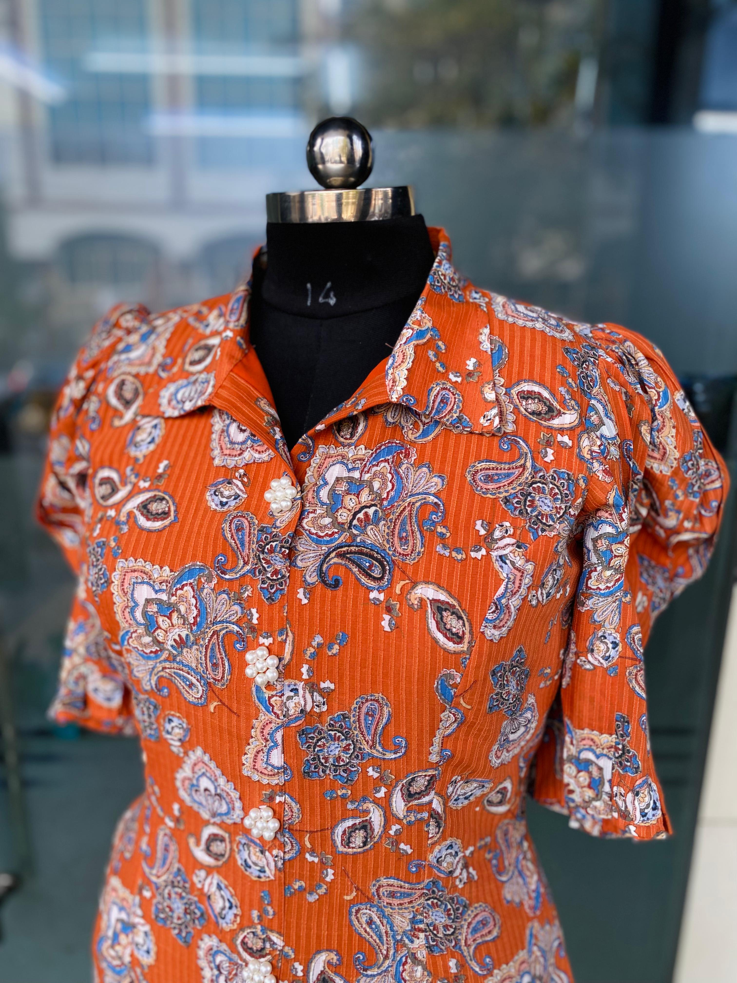 Orange Boho Shirt Dress