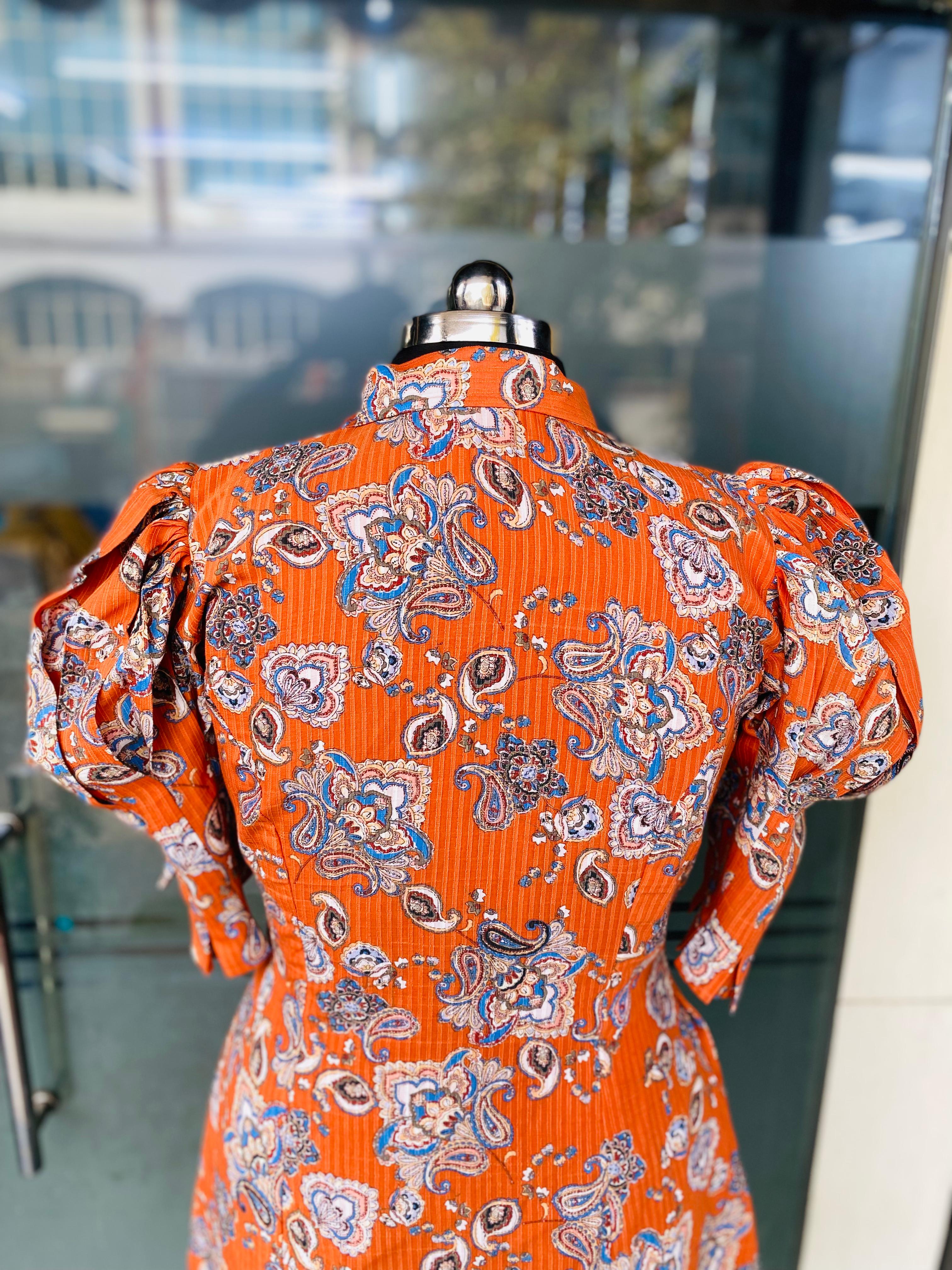 Orange Boho Shirt Dress