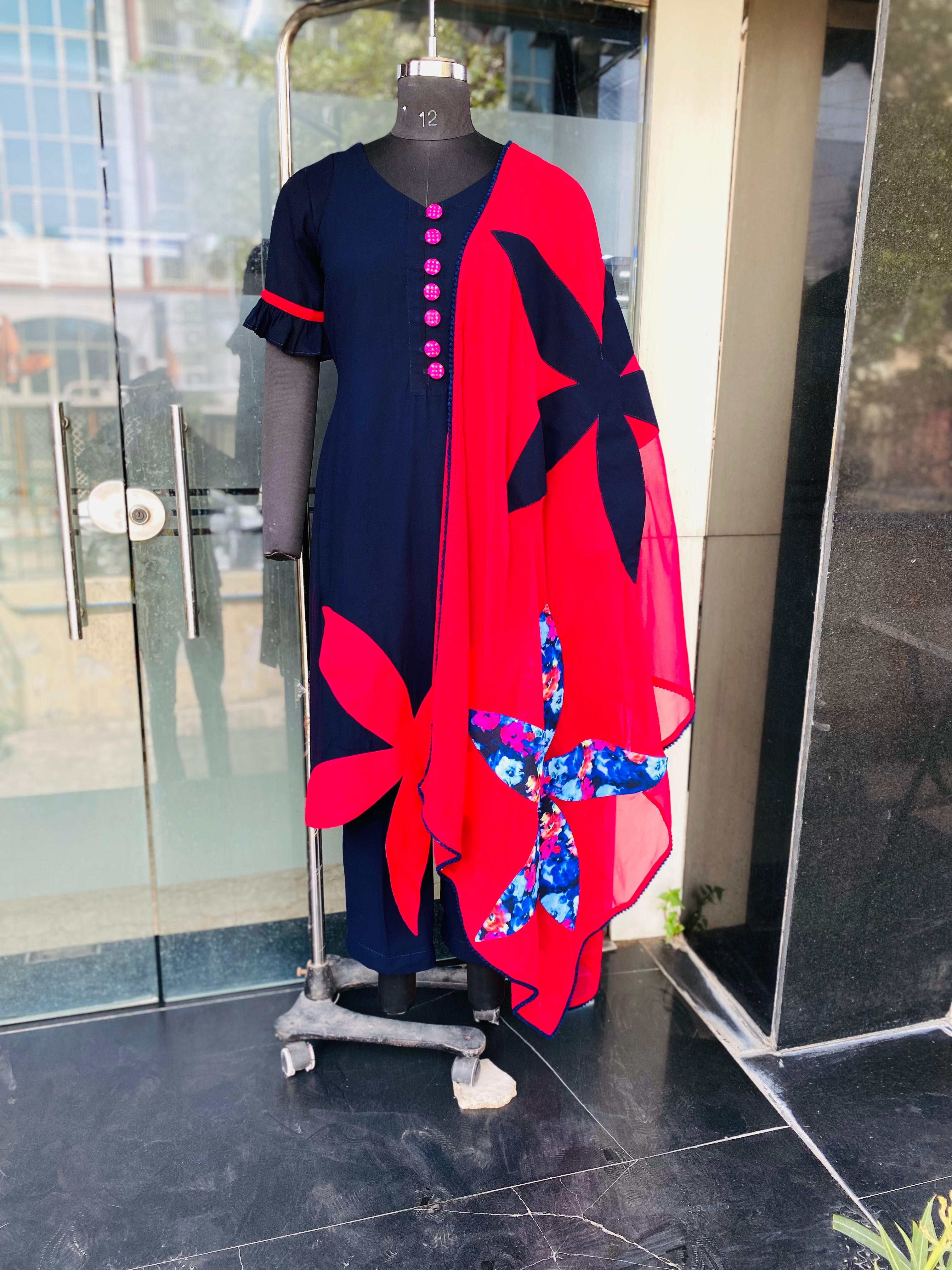 Navy Blue Flower Suit