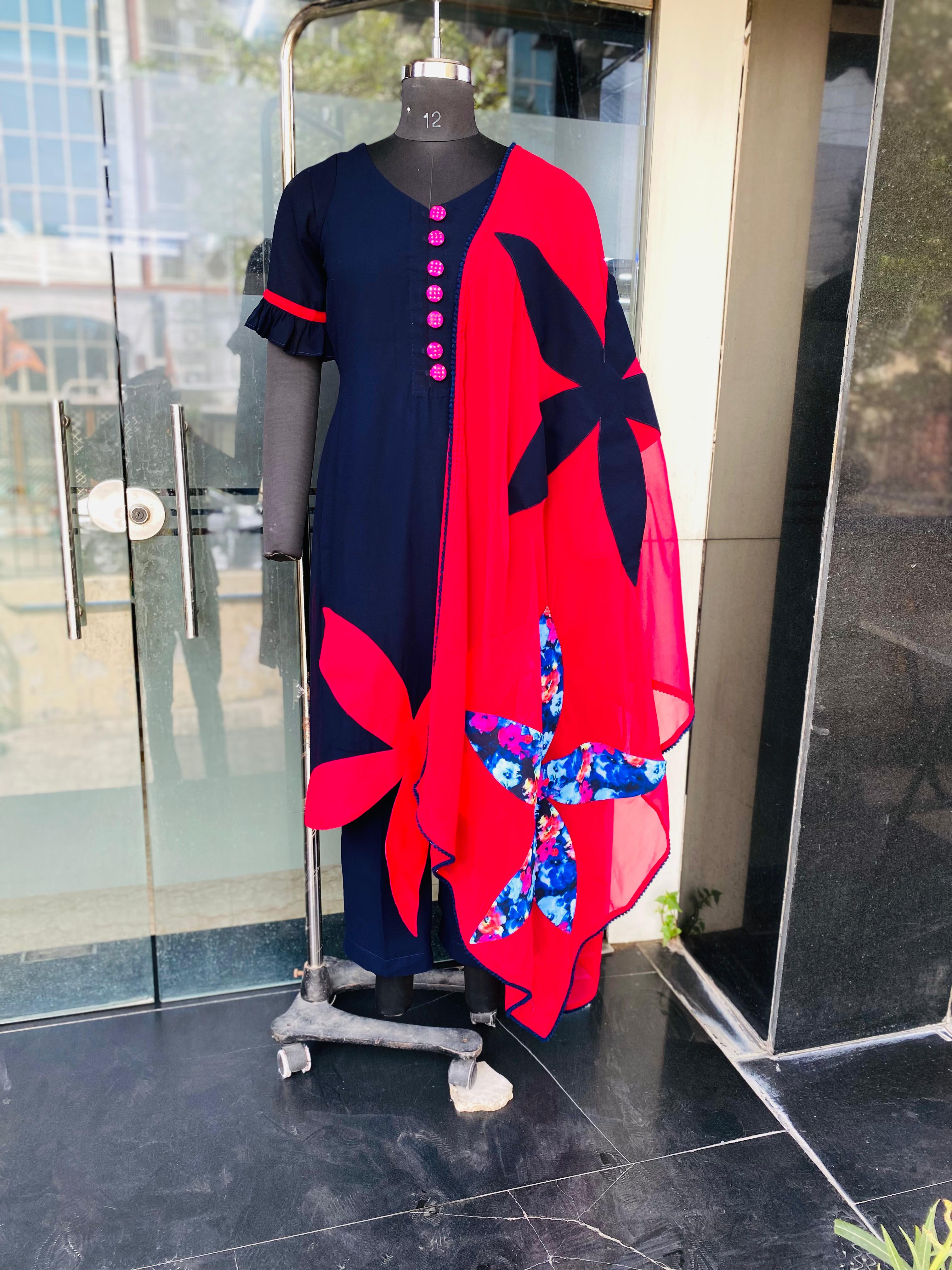 Navy Blue Flower Suit