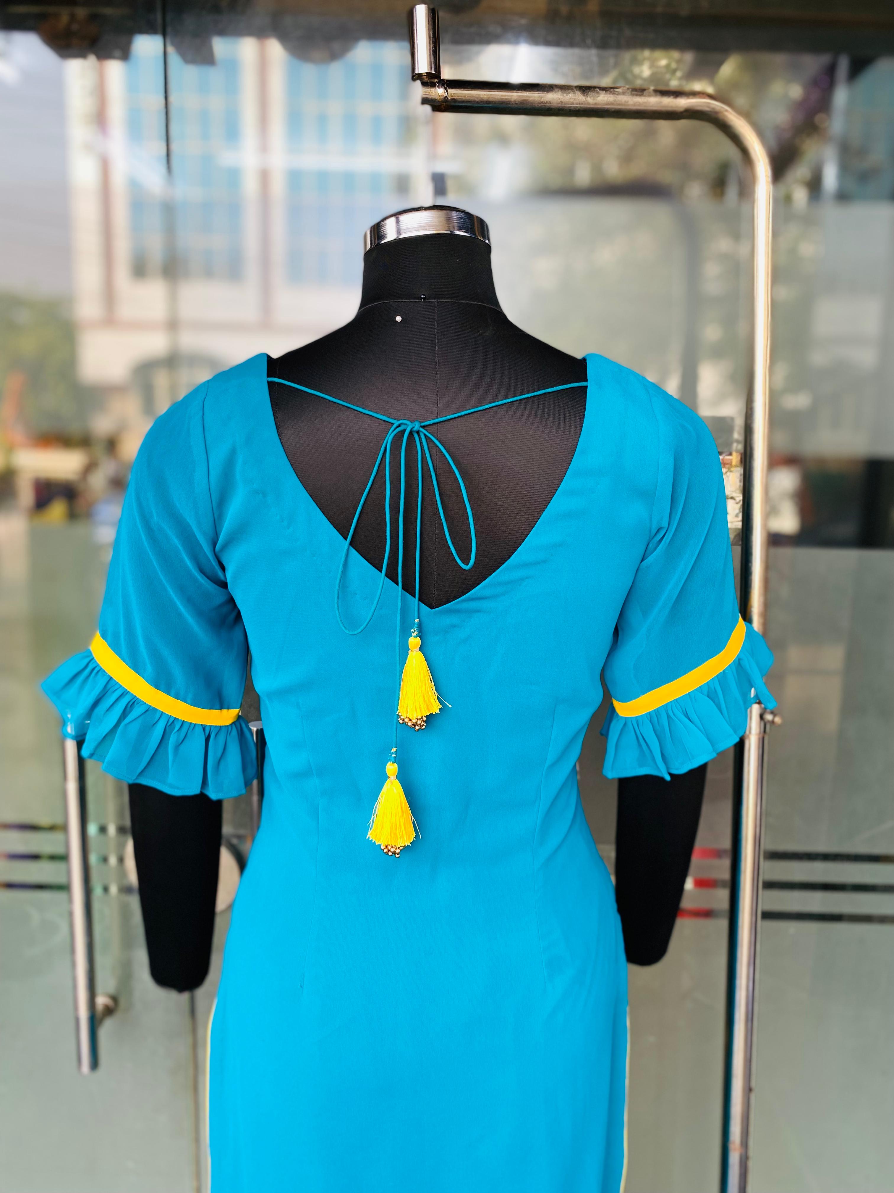 Turquoise Yellow Flower Suit