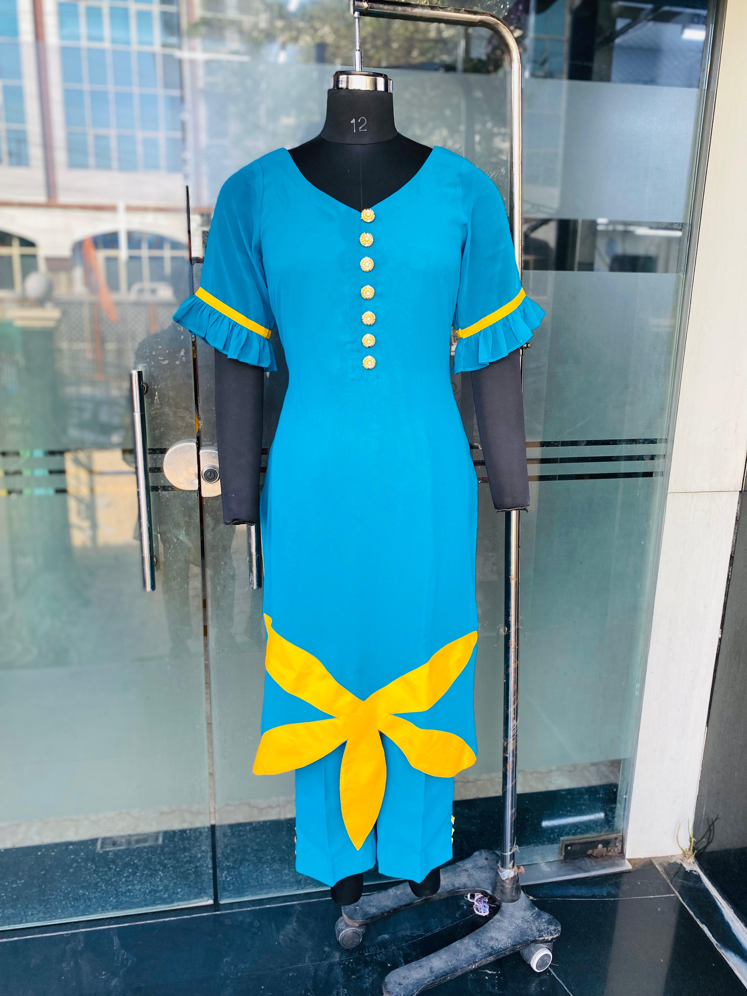 Turquoise Yellow Flower Suit