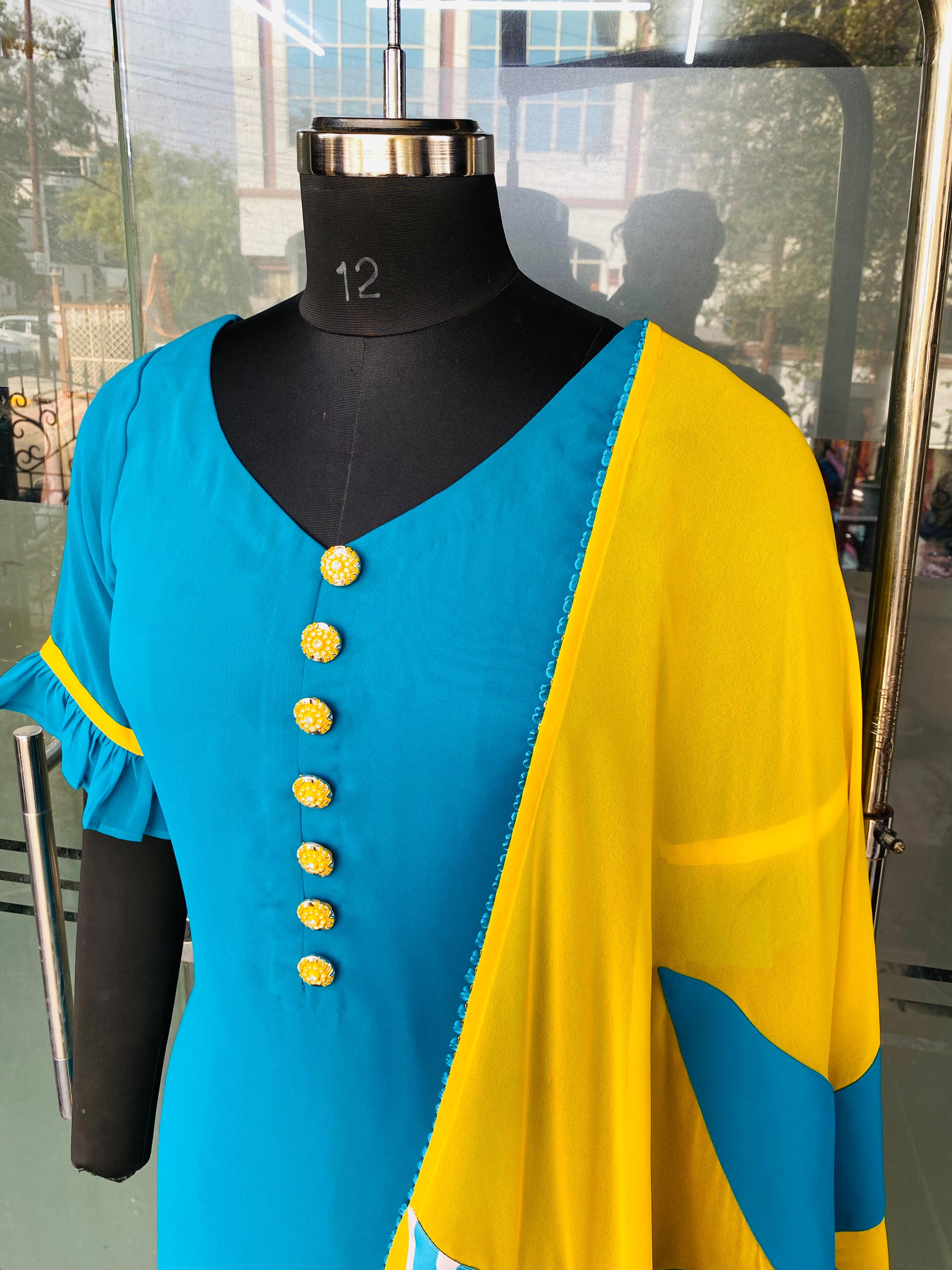 Turquoise Yellow Flower Suit