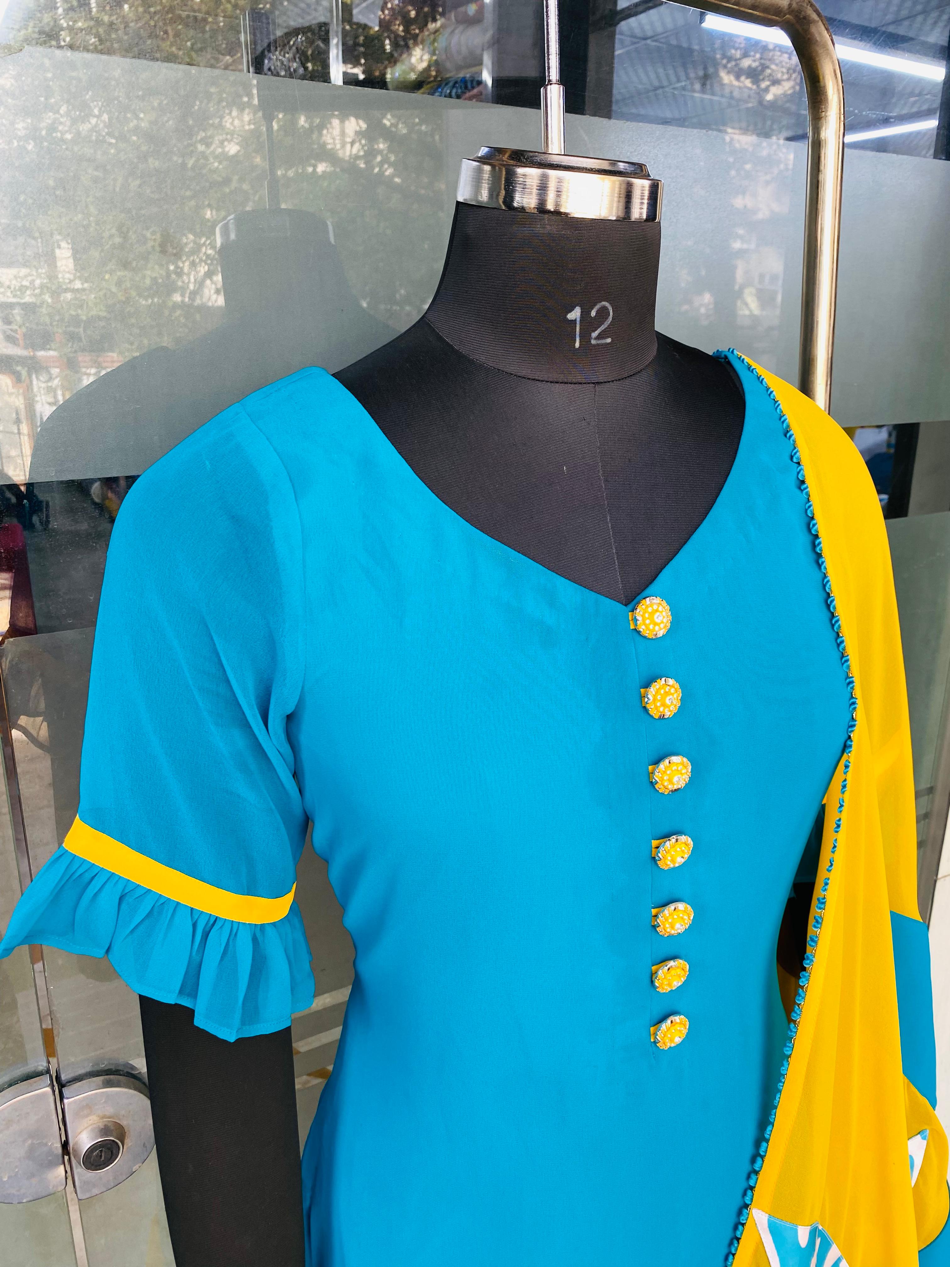 Turquoise Yellow Flower Suit