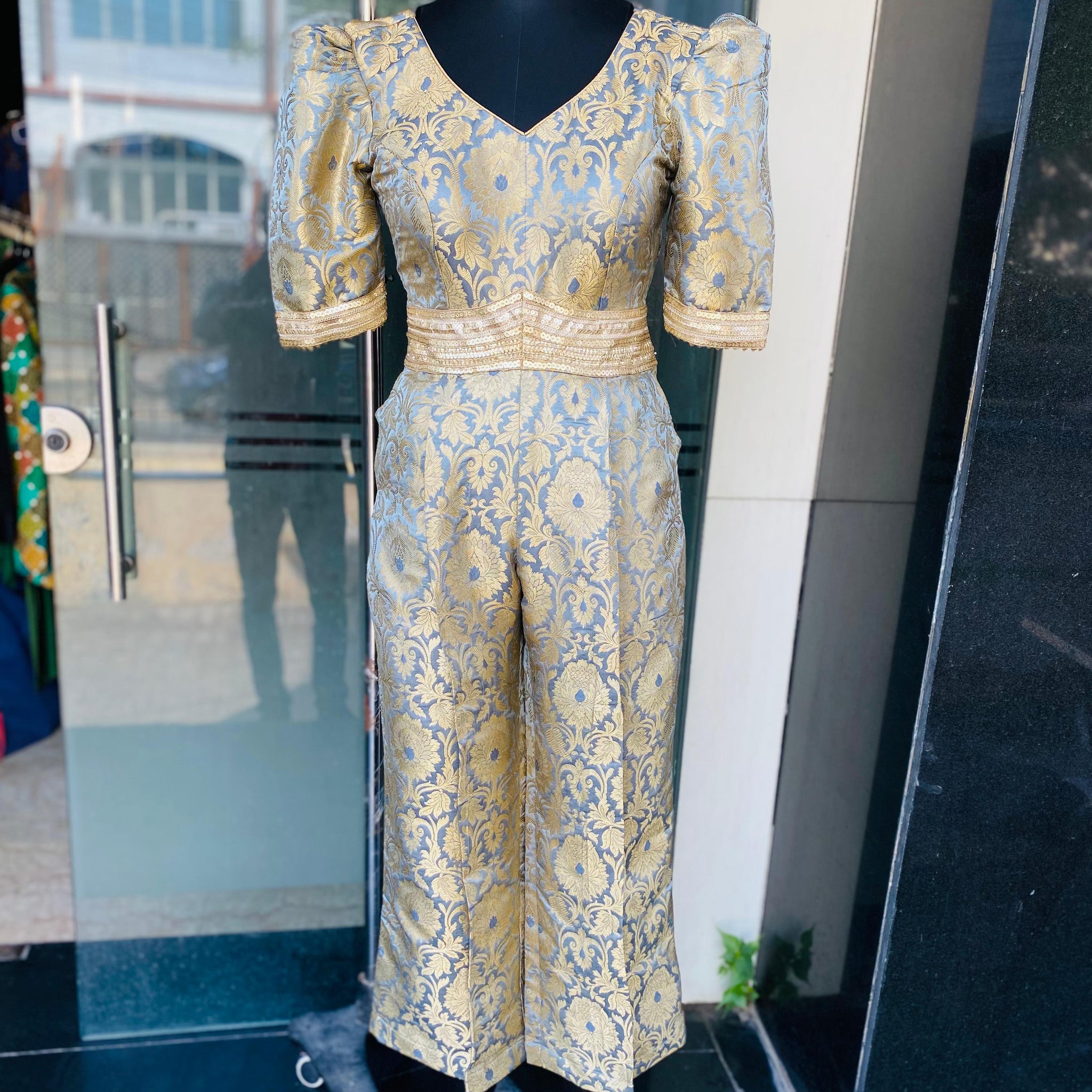 Grey Banarasi Ethnic Jumpsuit