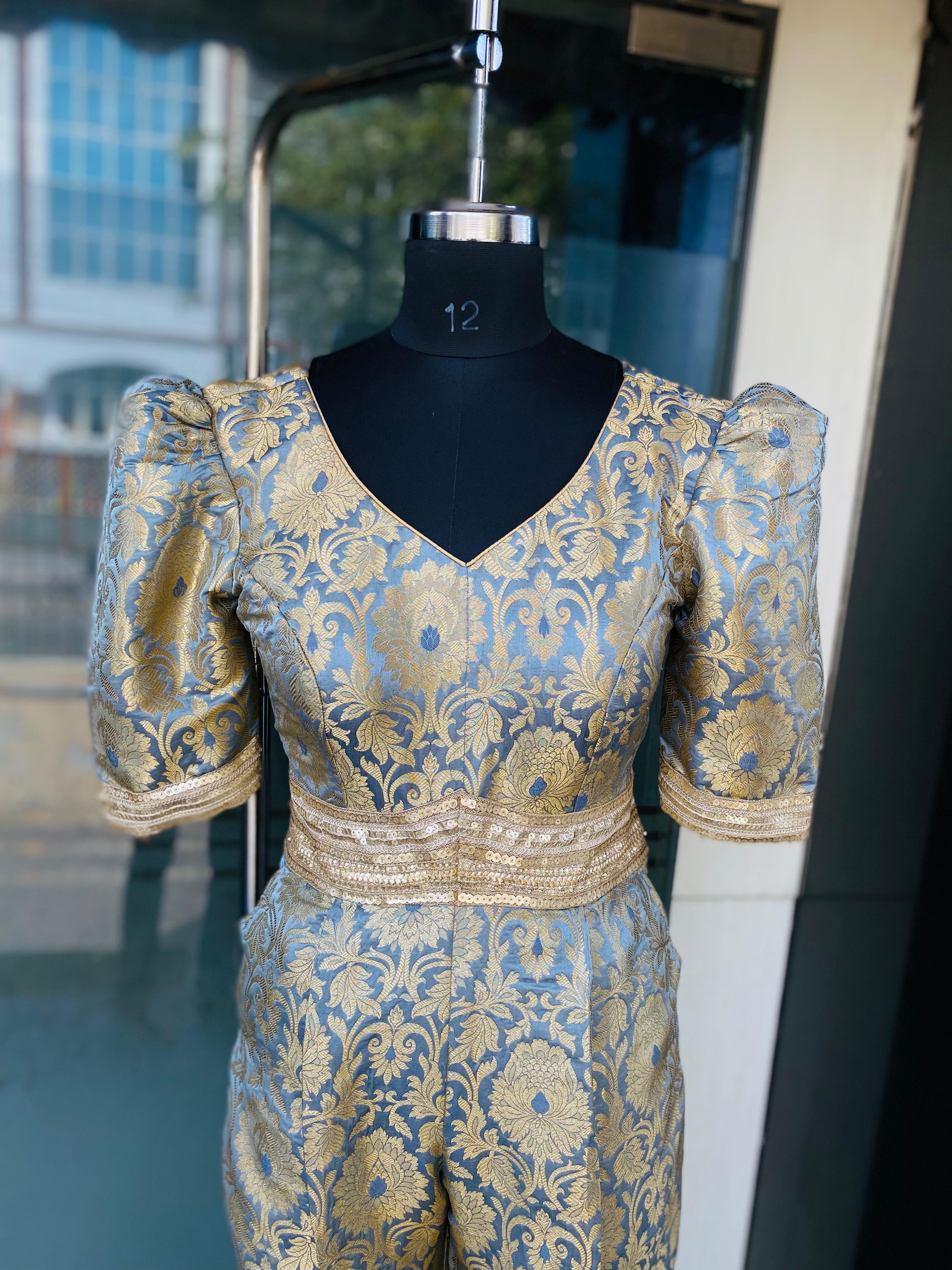 Grey Banarasi Ethnic Jumpsuit