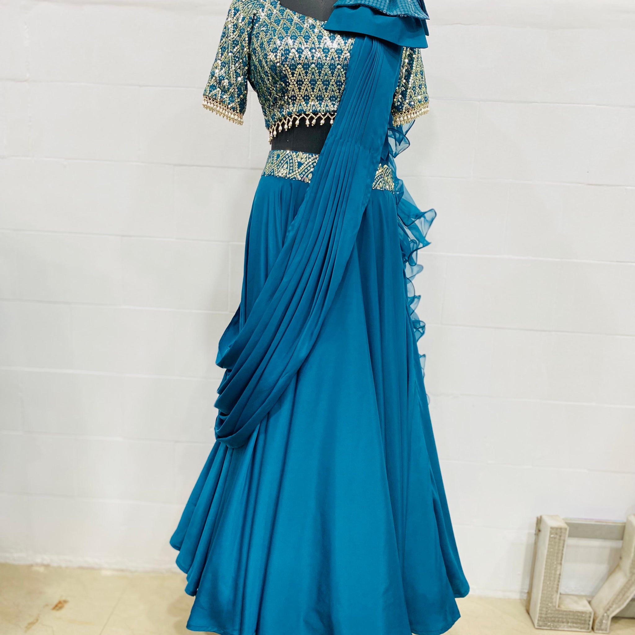 Teal Glam Embellished Lehenga Set