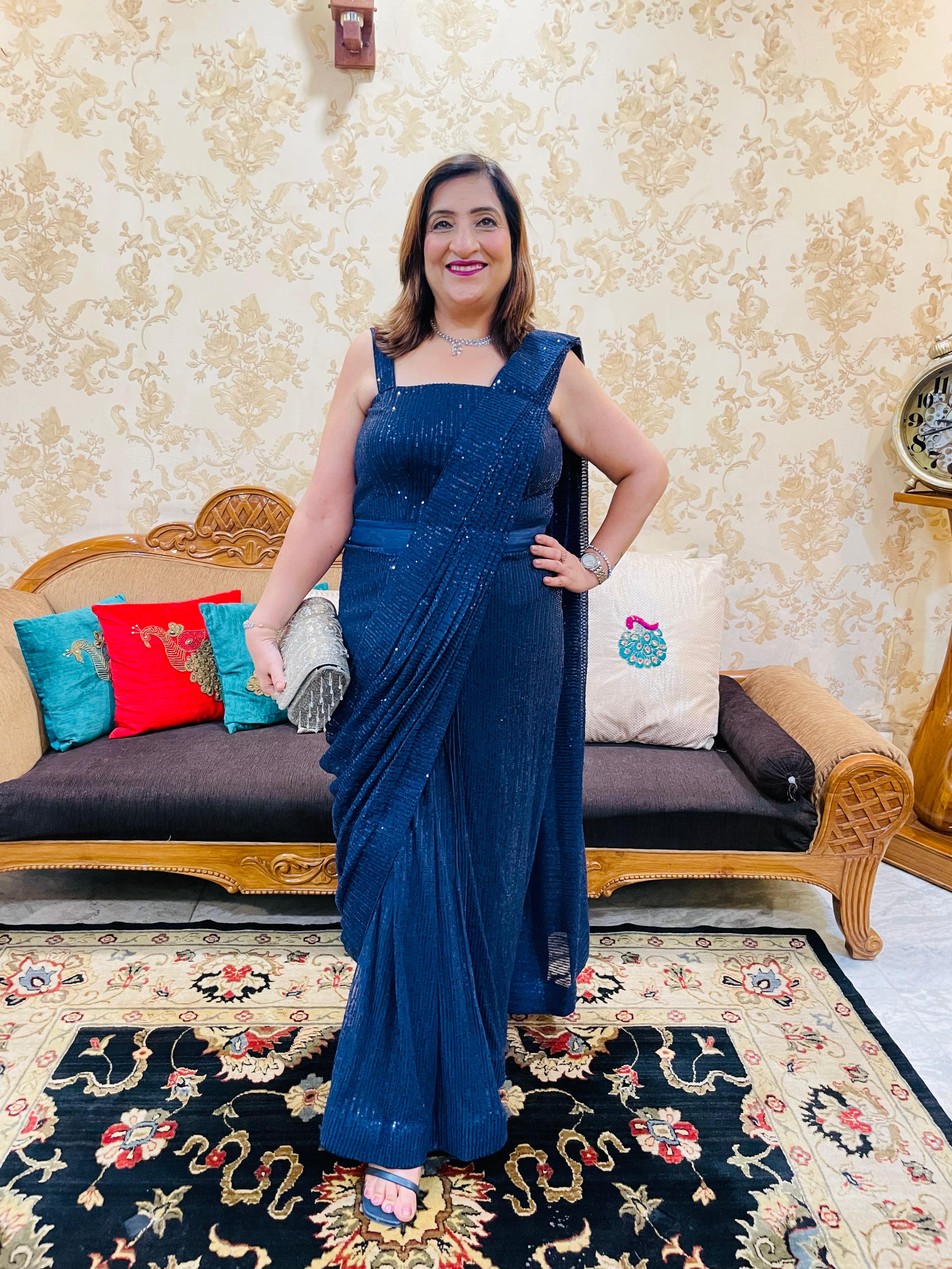Blue Sequin Saree