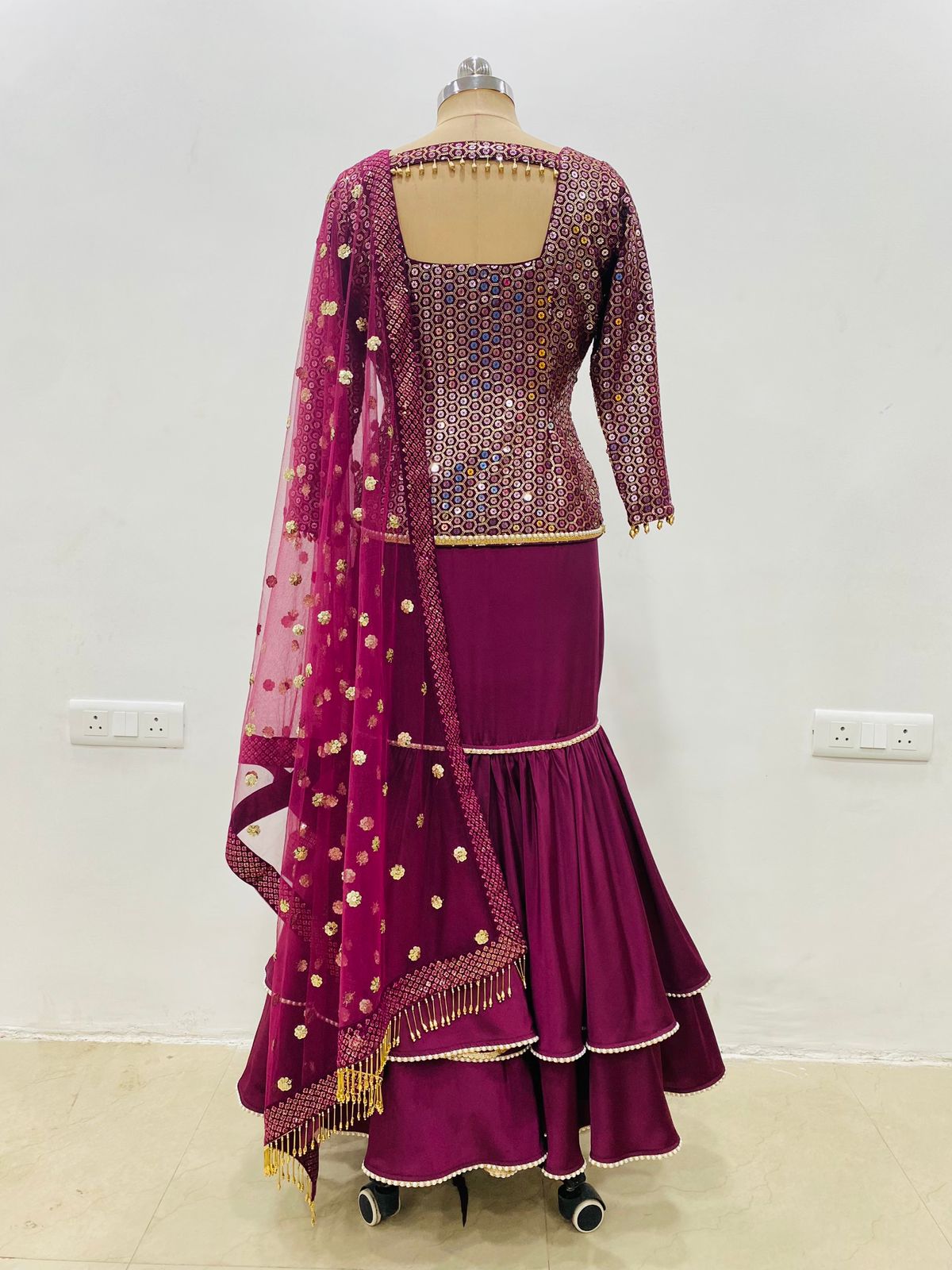 Wine Fish Cut Lehenga