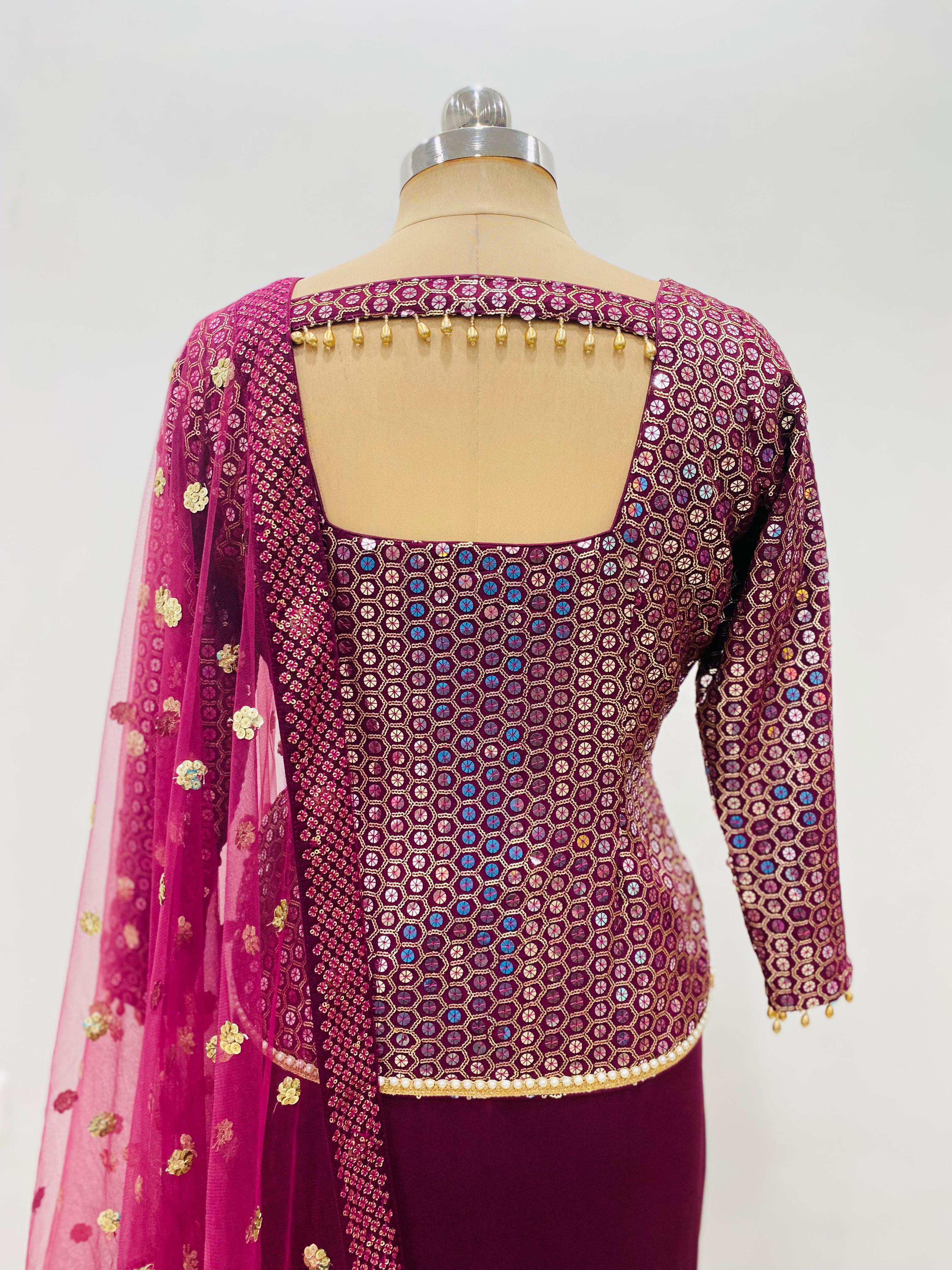 Wine Fish Cut Lehenga