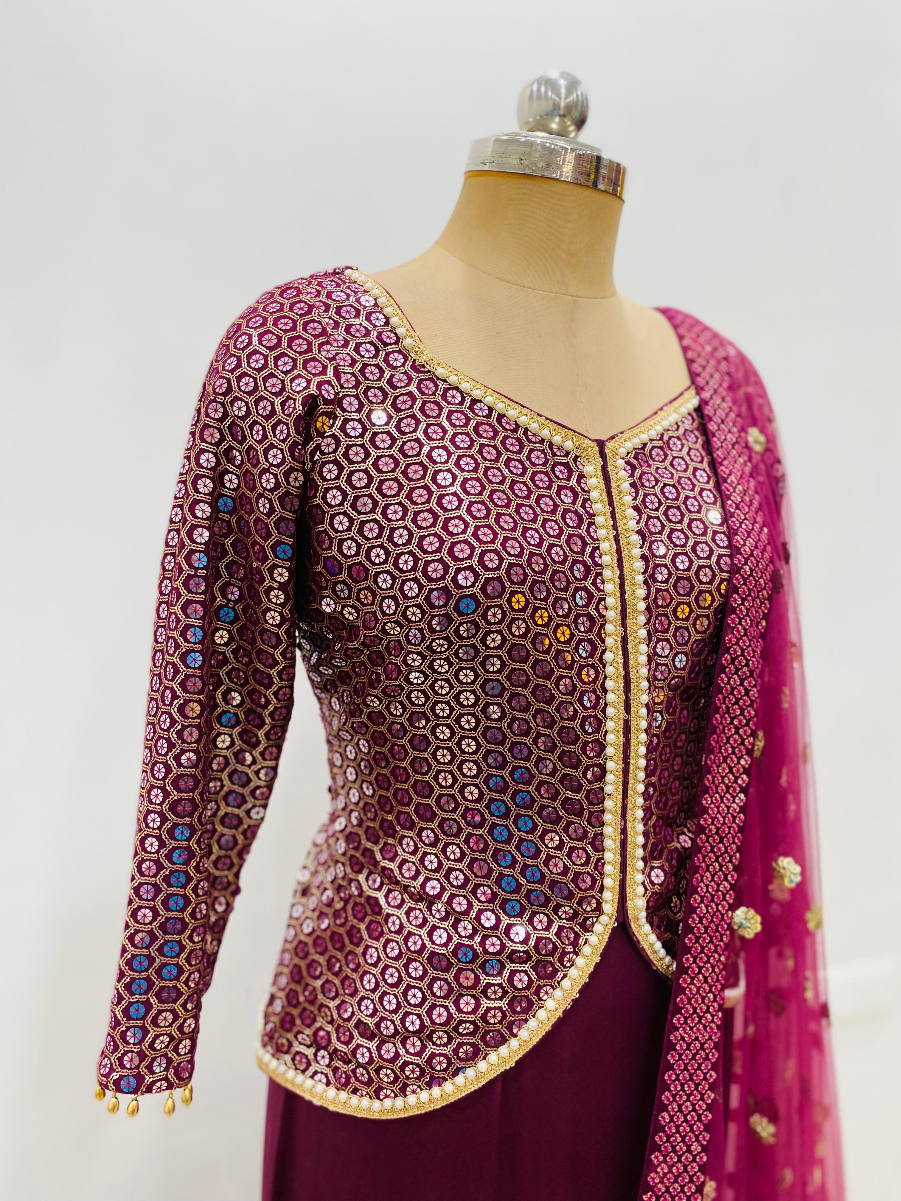 Wine Fish Cut Lehenga