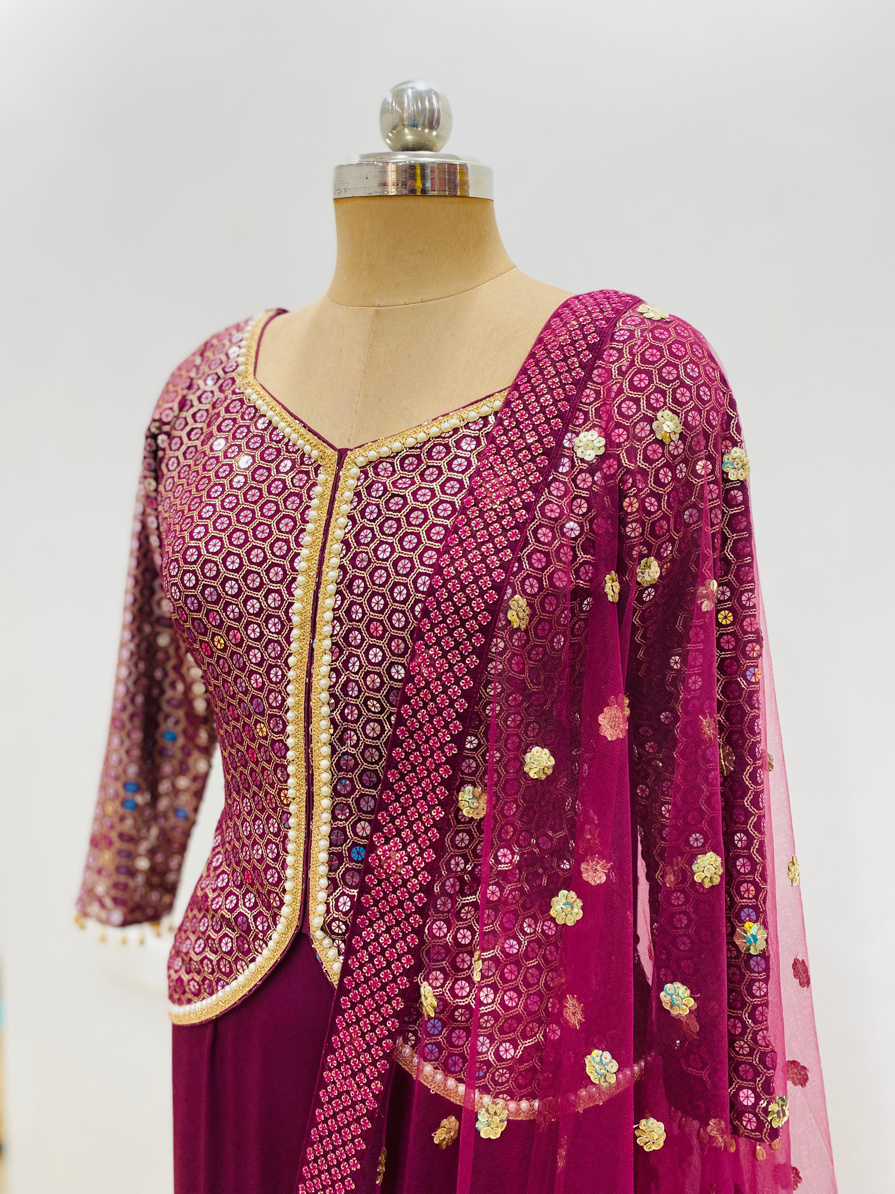 Wine Fish Cut Lehenga