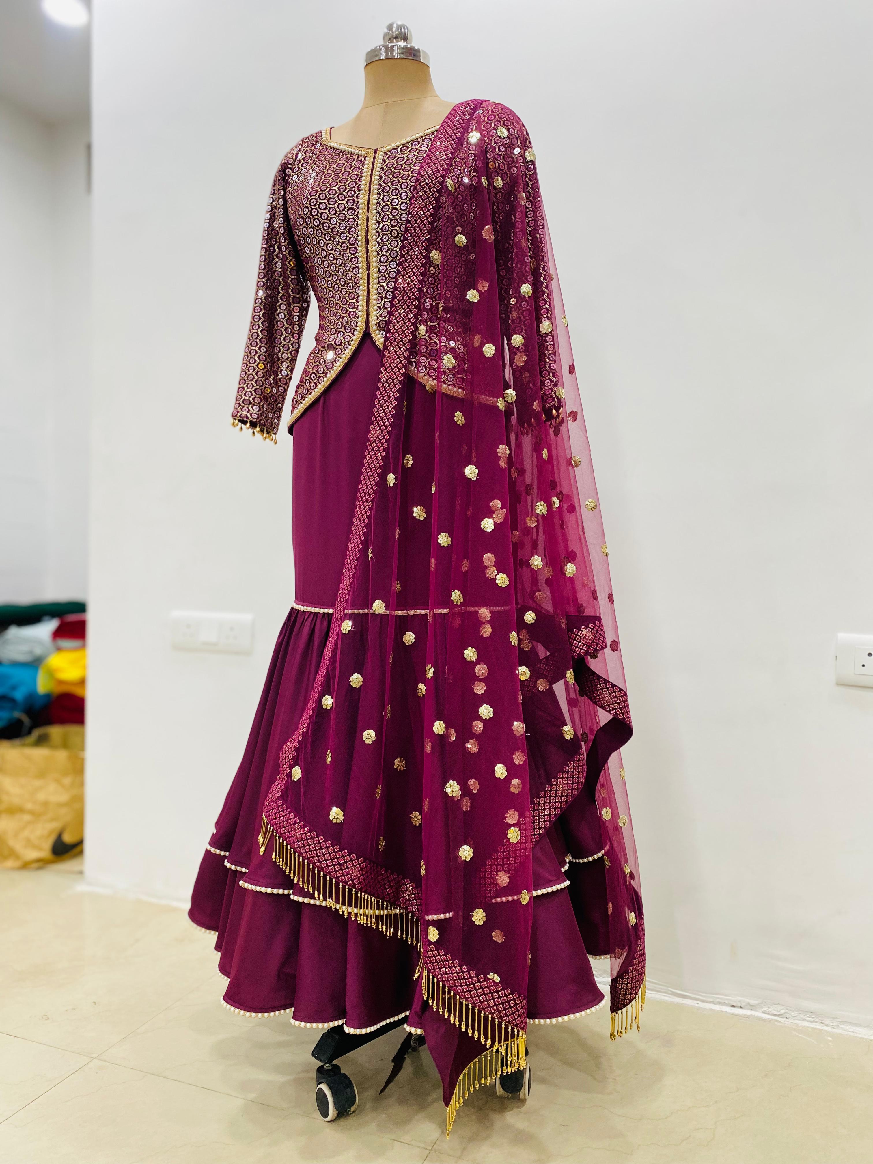 Wine Fish Cut Lehenga
