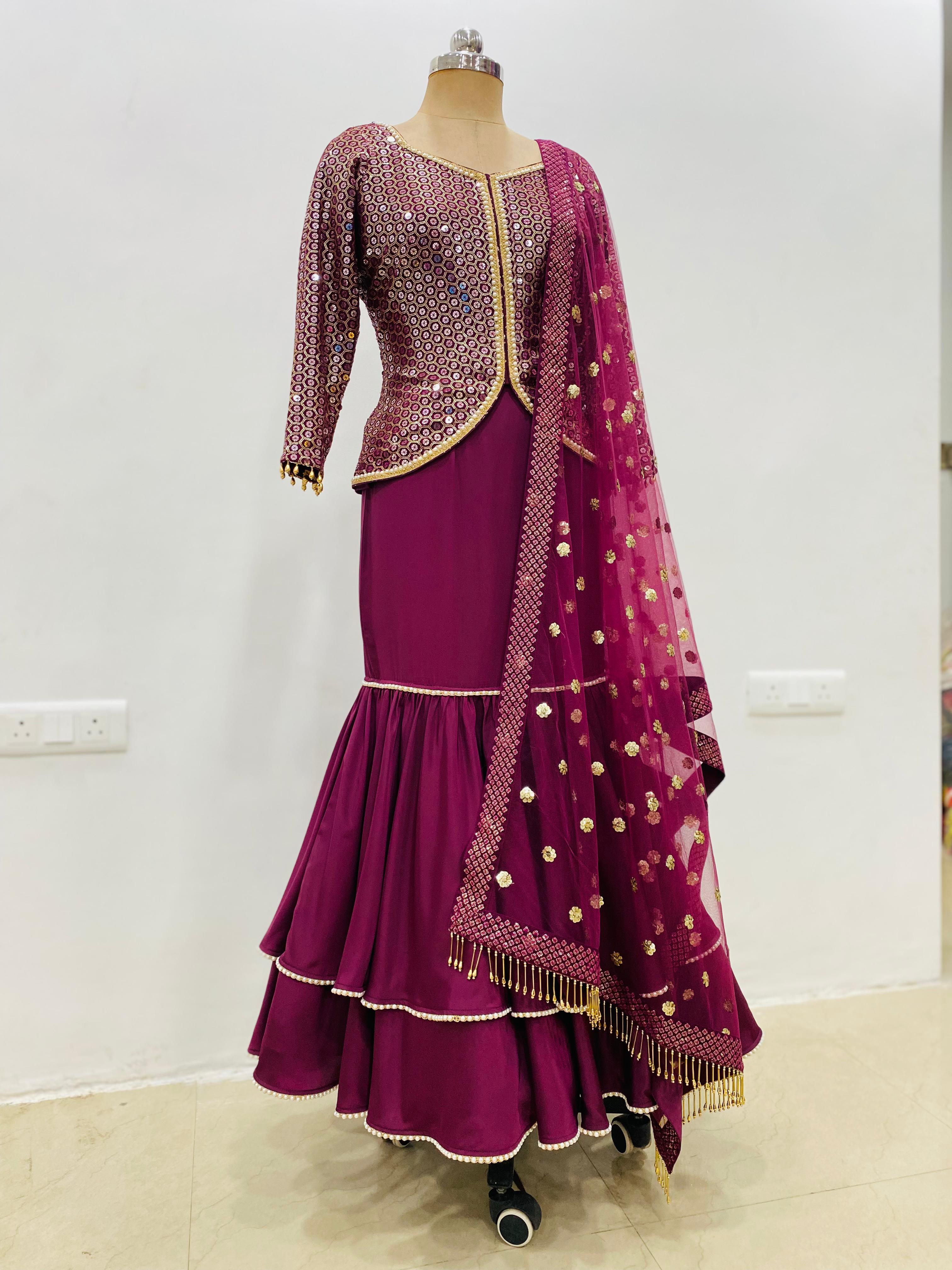 Wine Fish Cut Lehenga