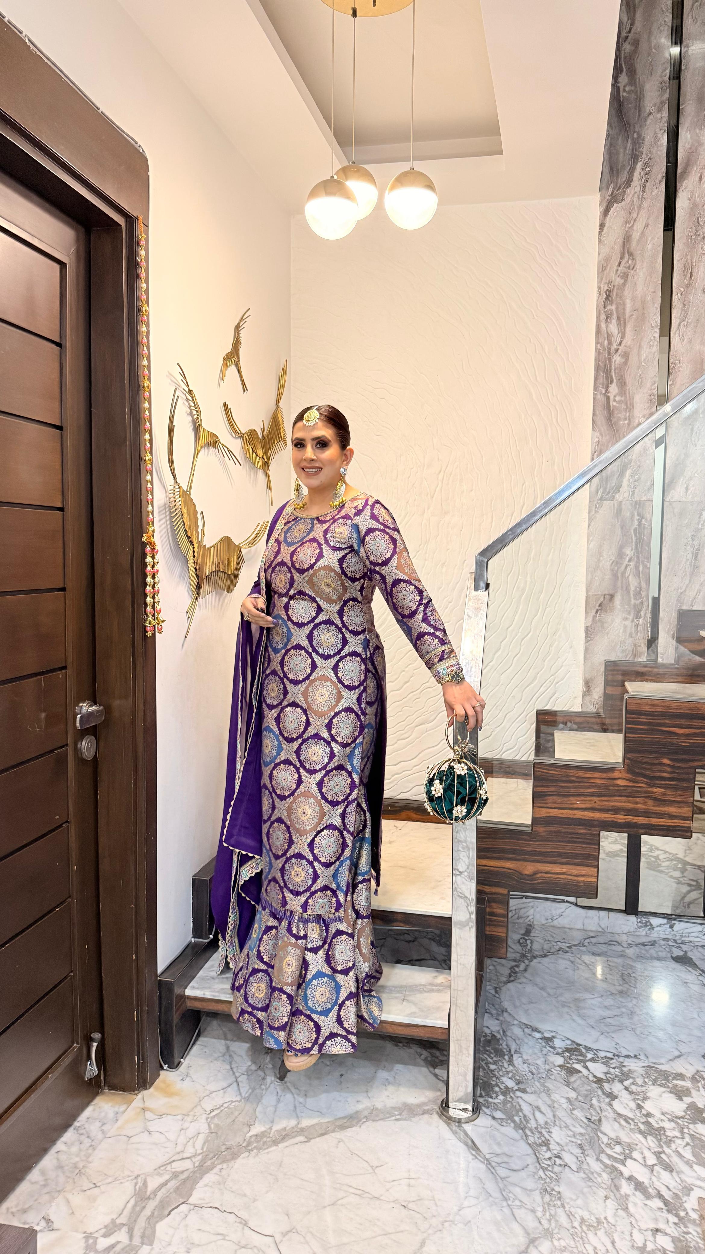 Purple Banarasi Silk Suit