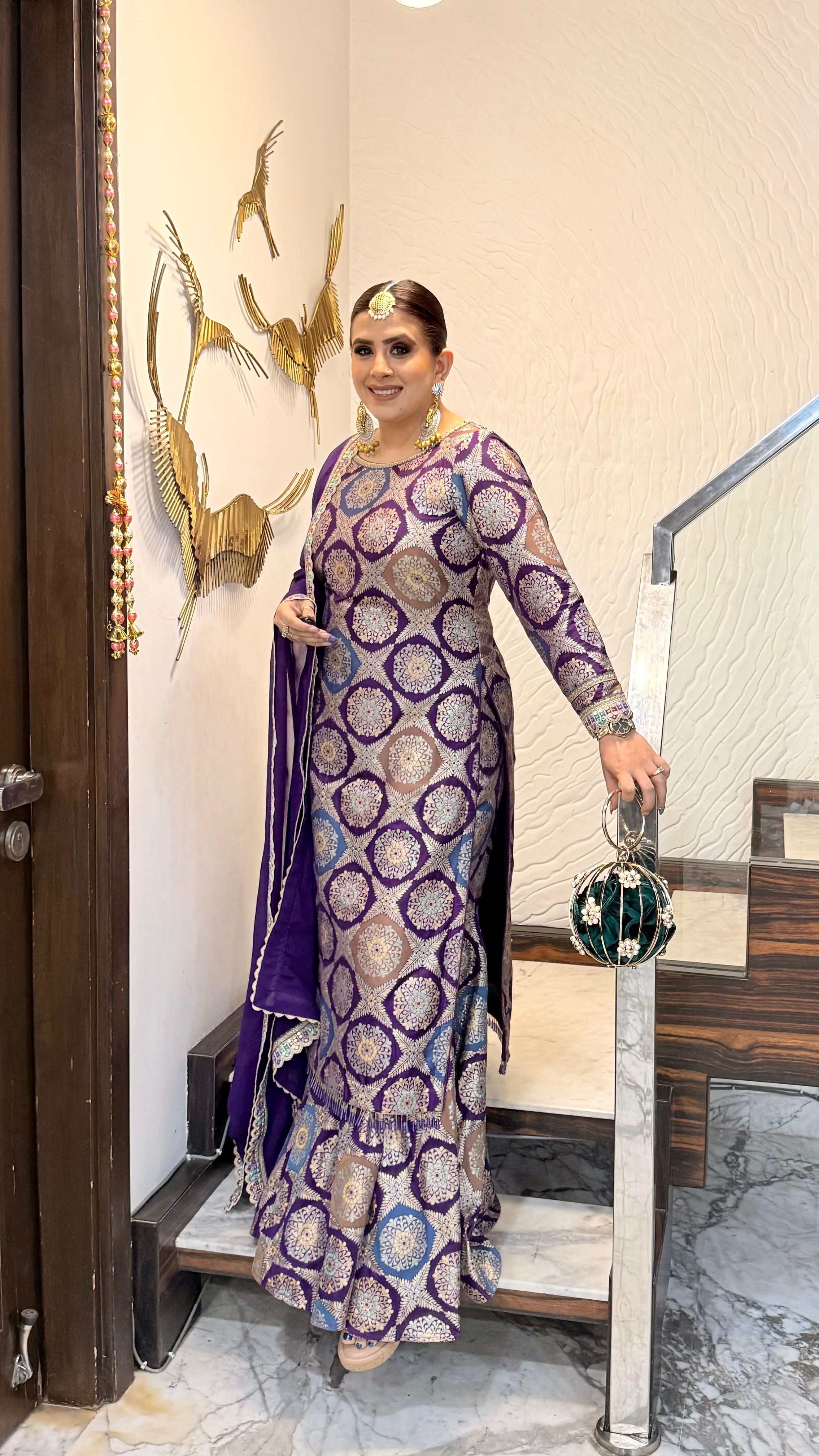 Purple Banarasi Silk Suit