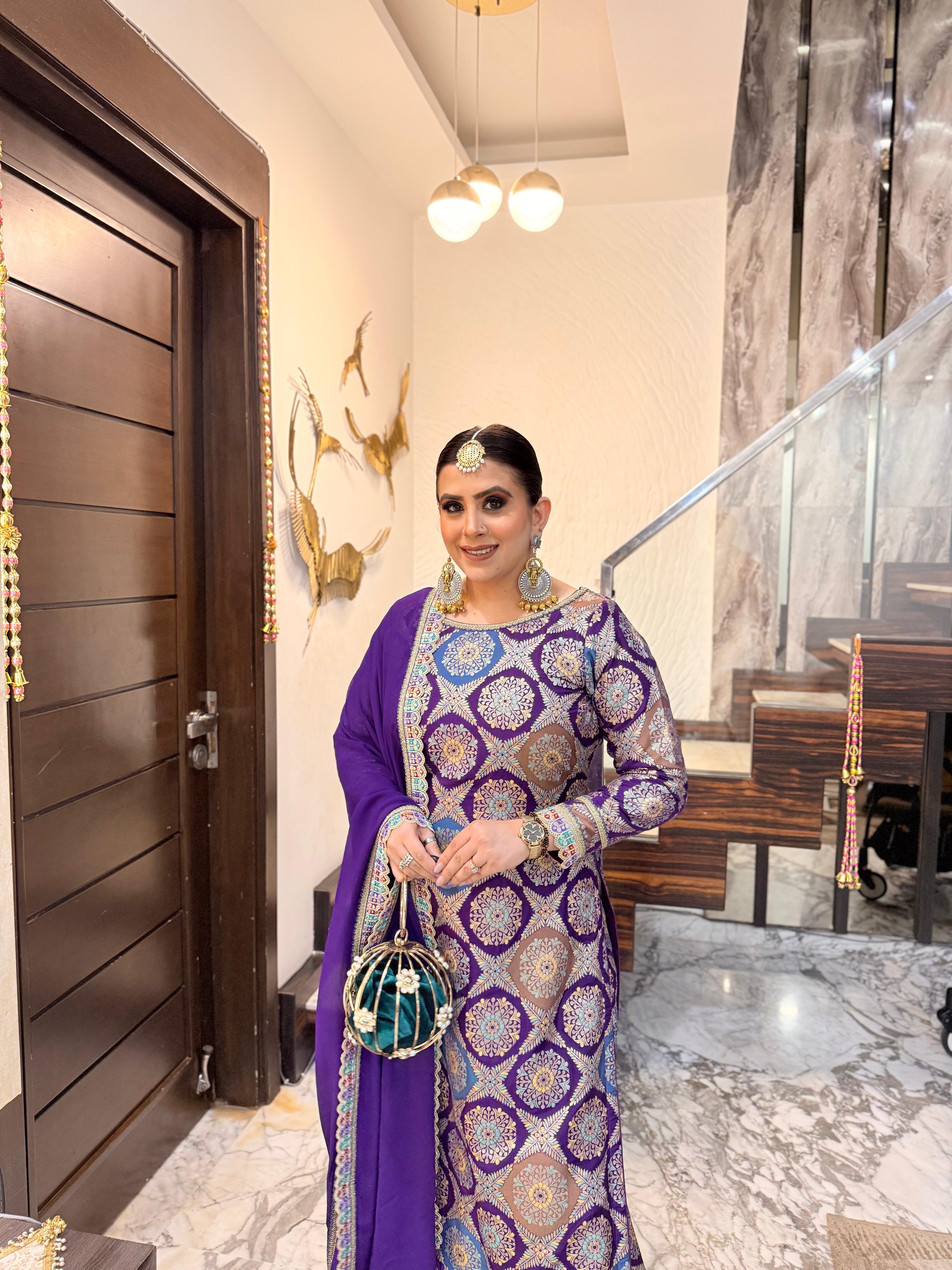 Purple Banarasi Silk Suit