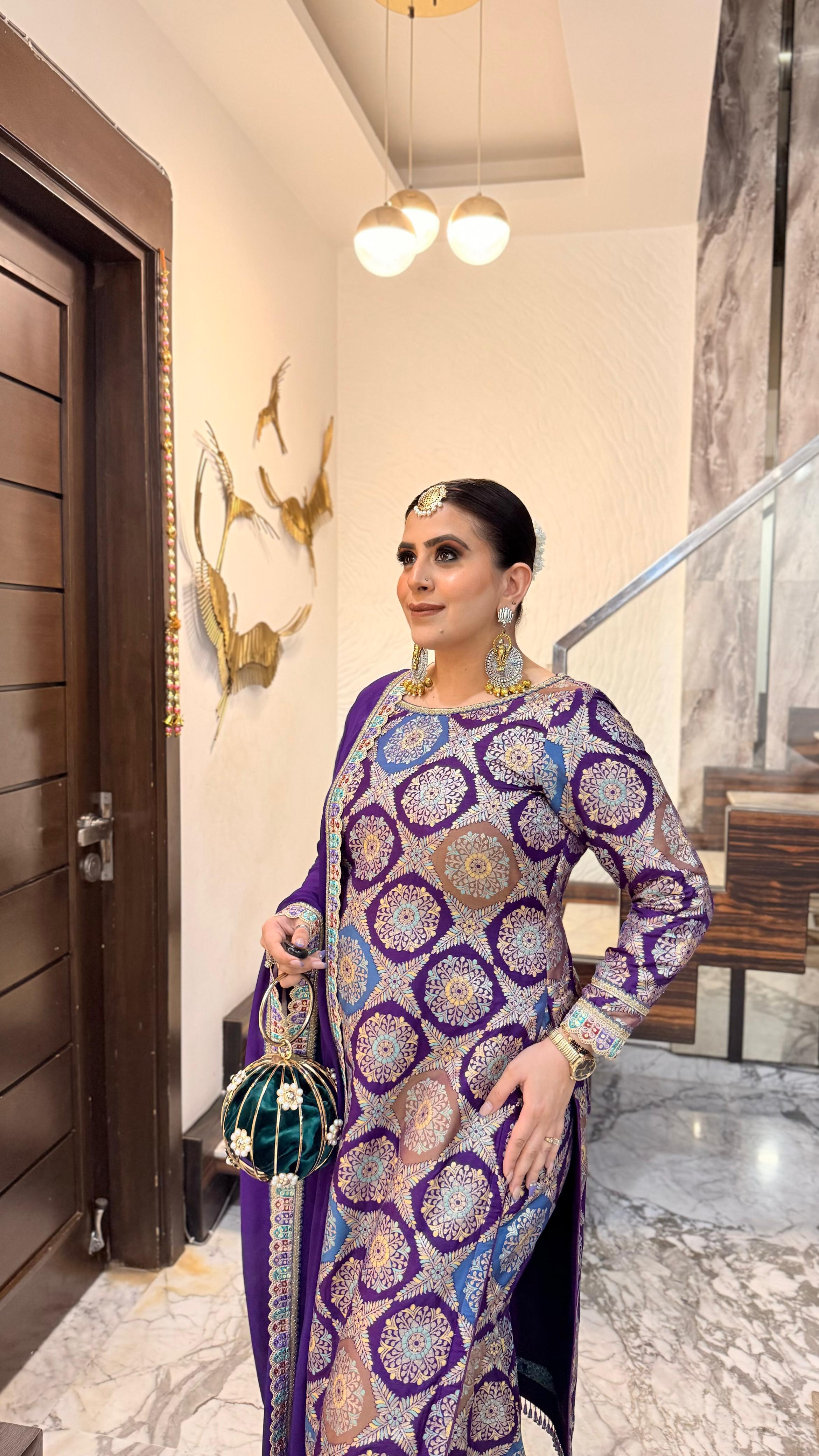 Purple Banarasi Silk Suit