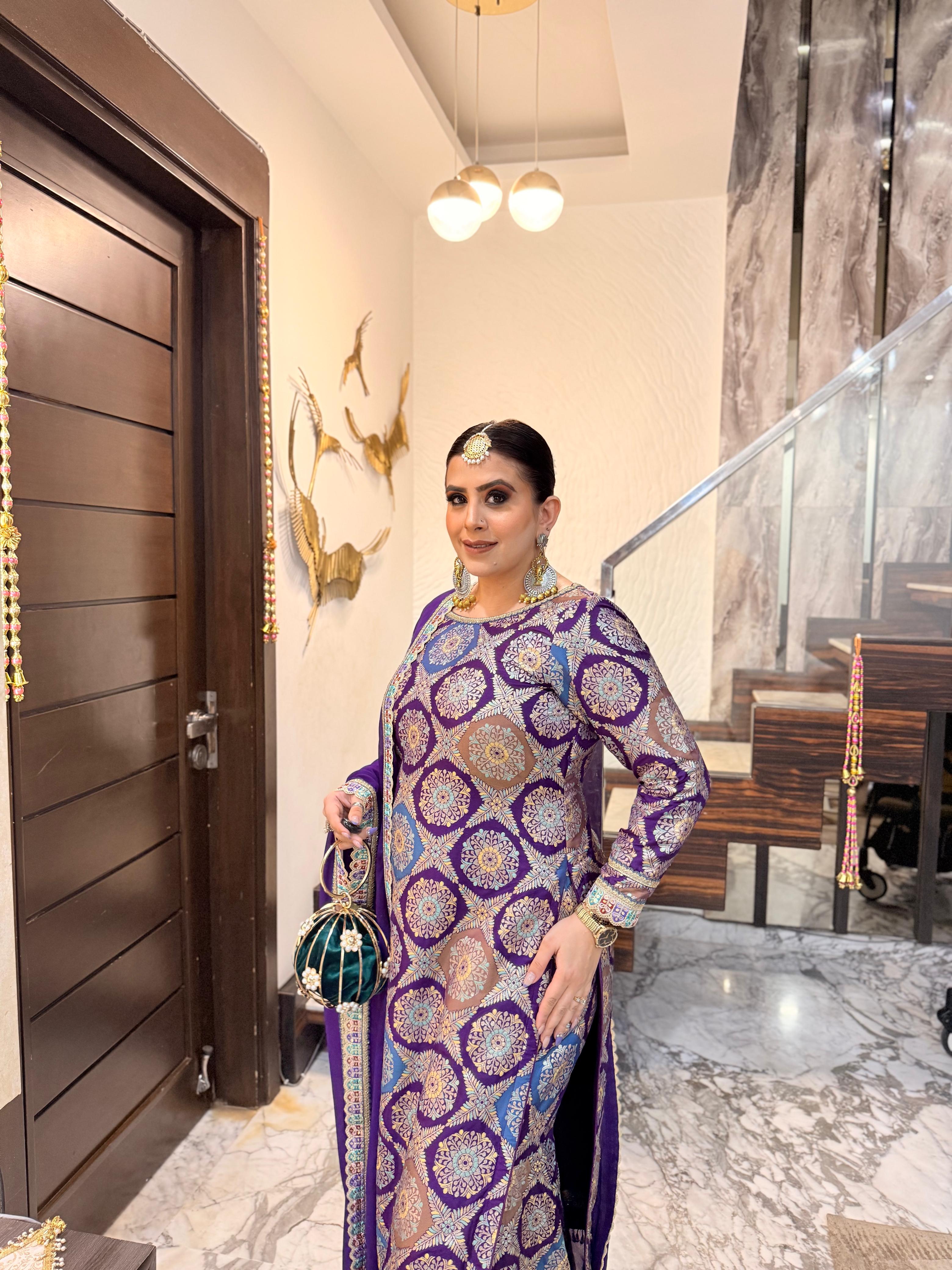 Purple Banarasi Silk Suit