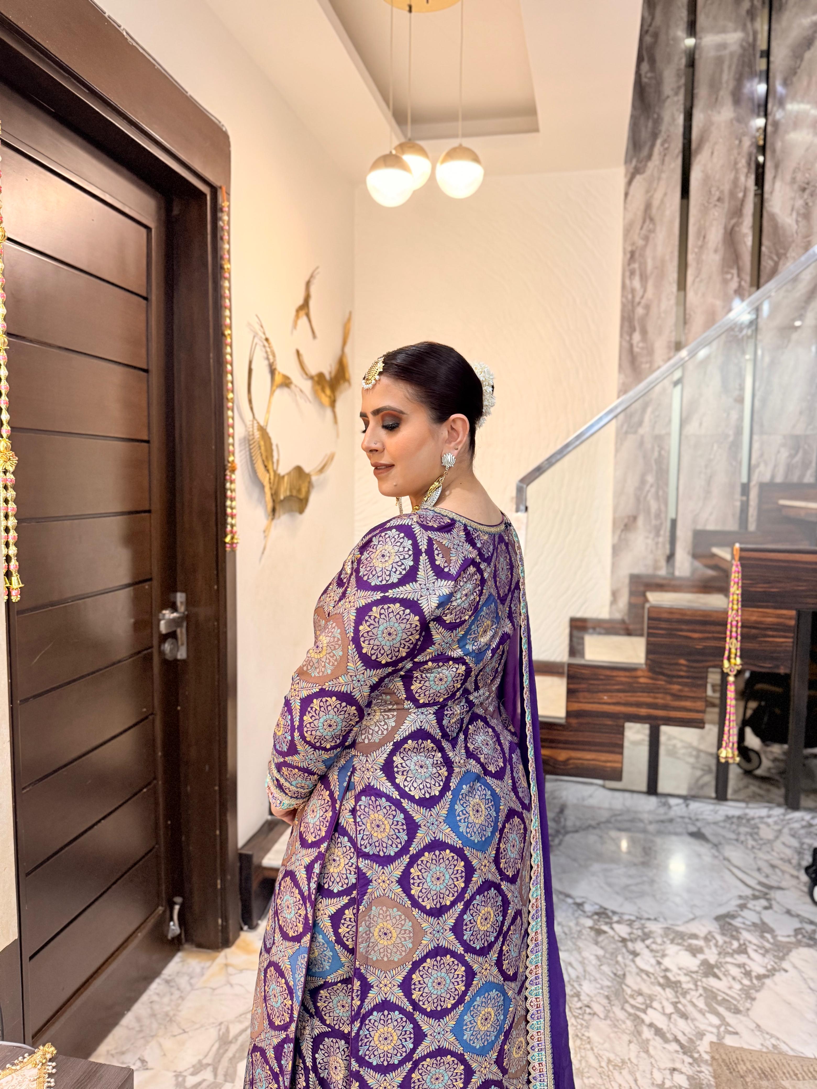 Purple Banarasi Silk Suit