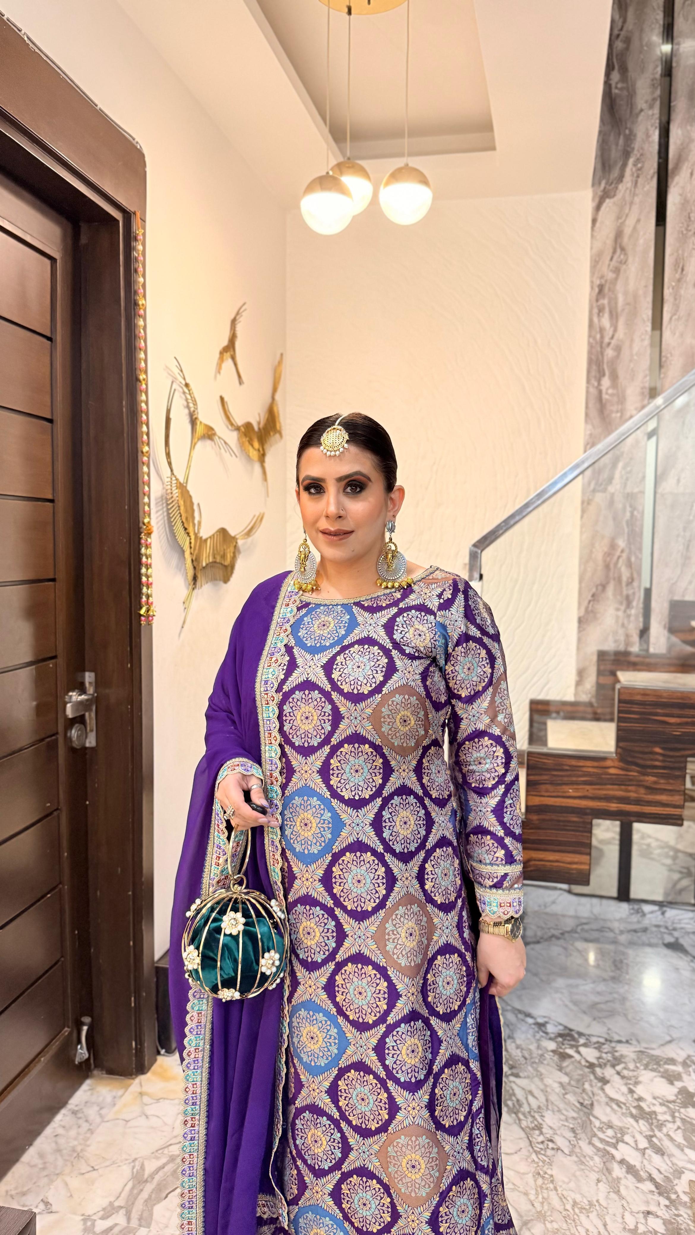 Purple Banarasi Silk Suit