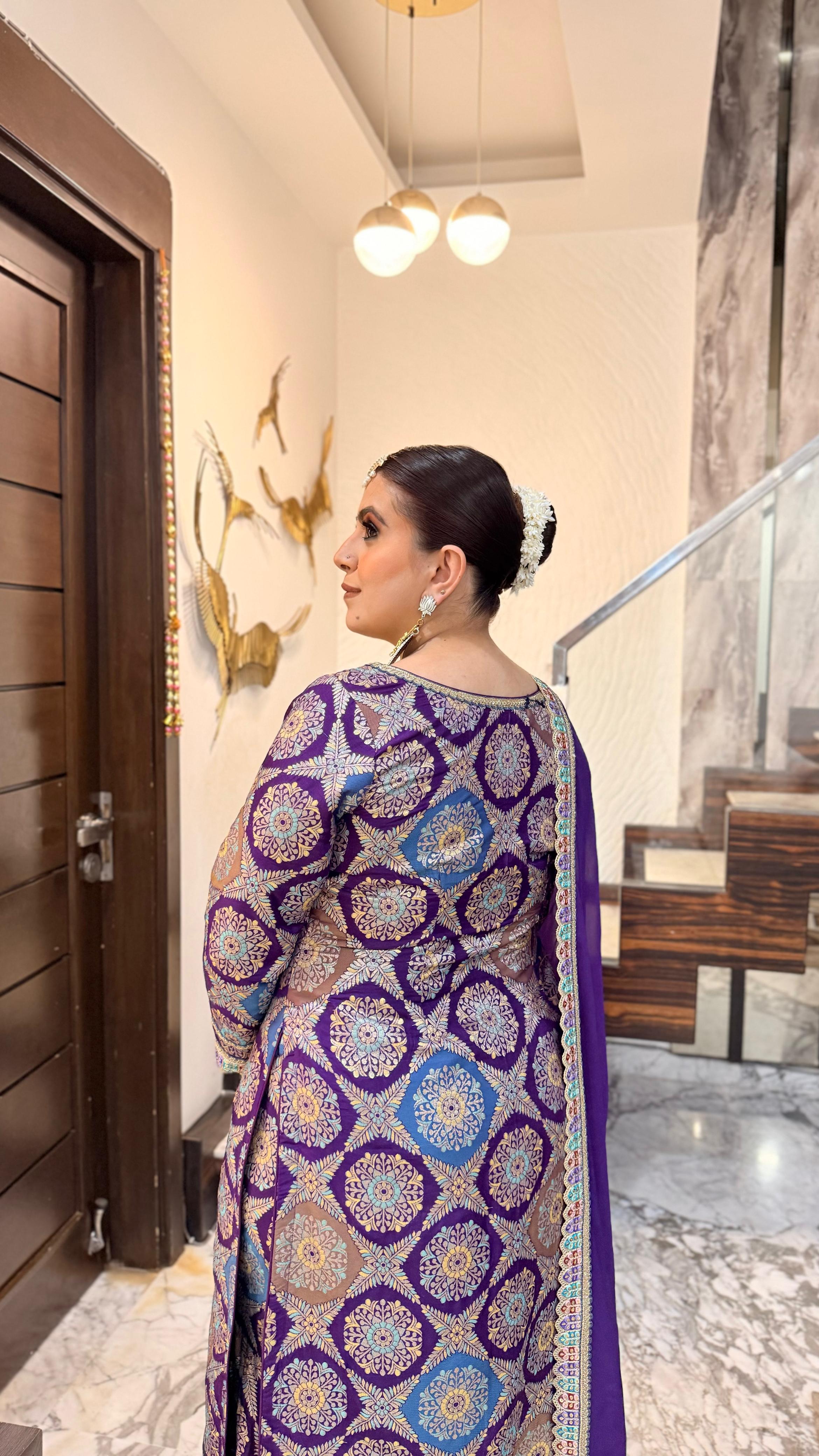 Purple Banarasi Silk Suit