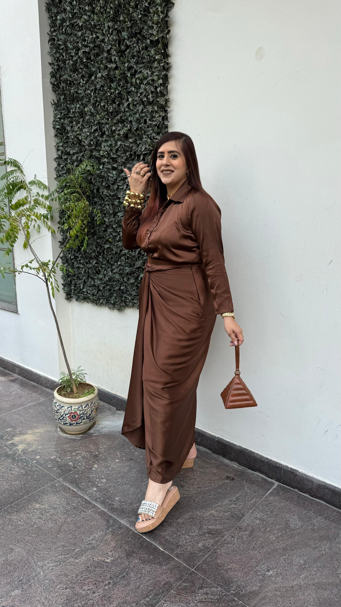 Brown Dubai Drape Skirt Co-Ord