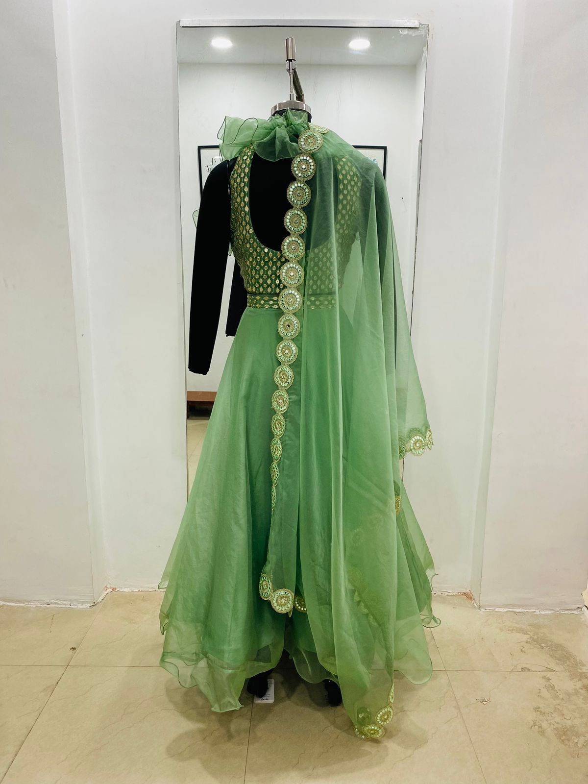 Sage Green Organza Lehenga