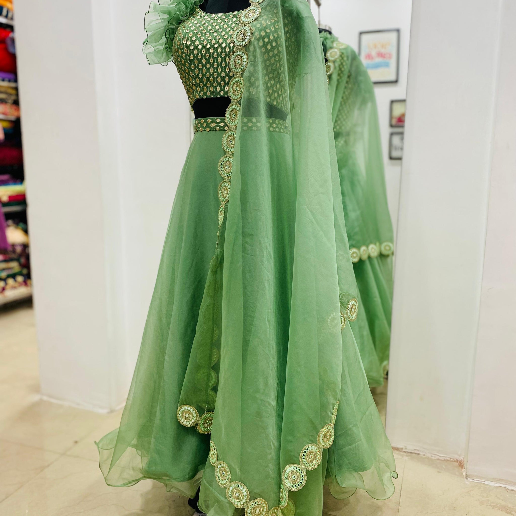 Sage Green Organza Lehenga