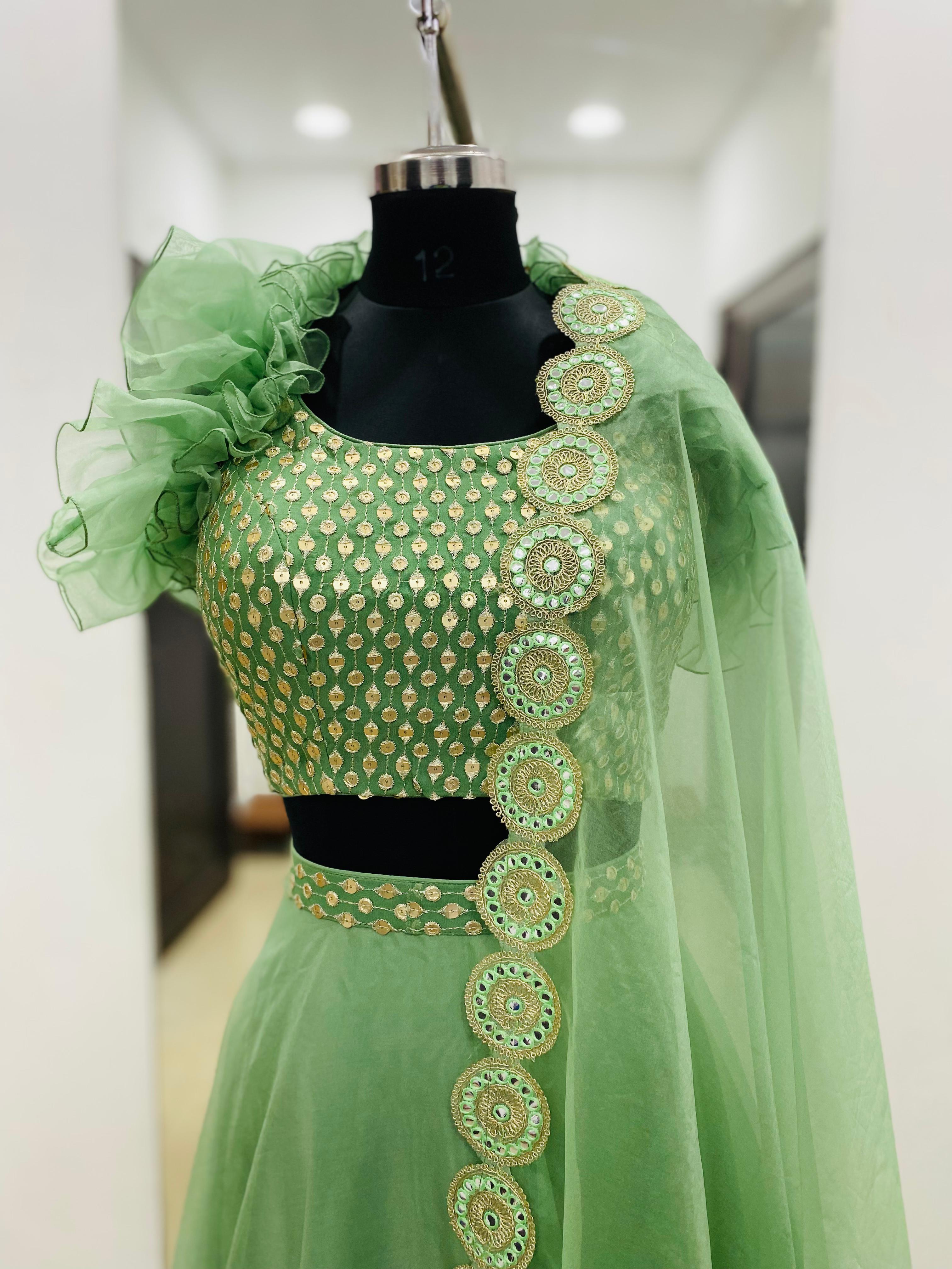 Sage Green Organza Lehenga