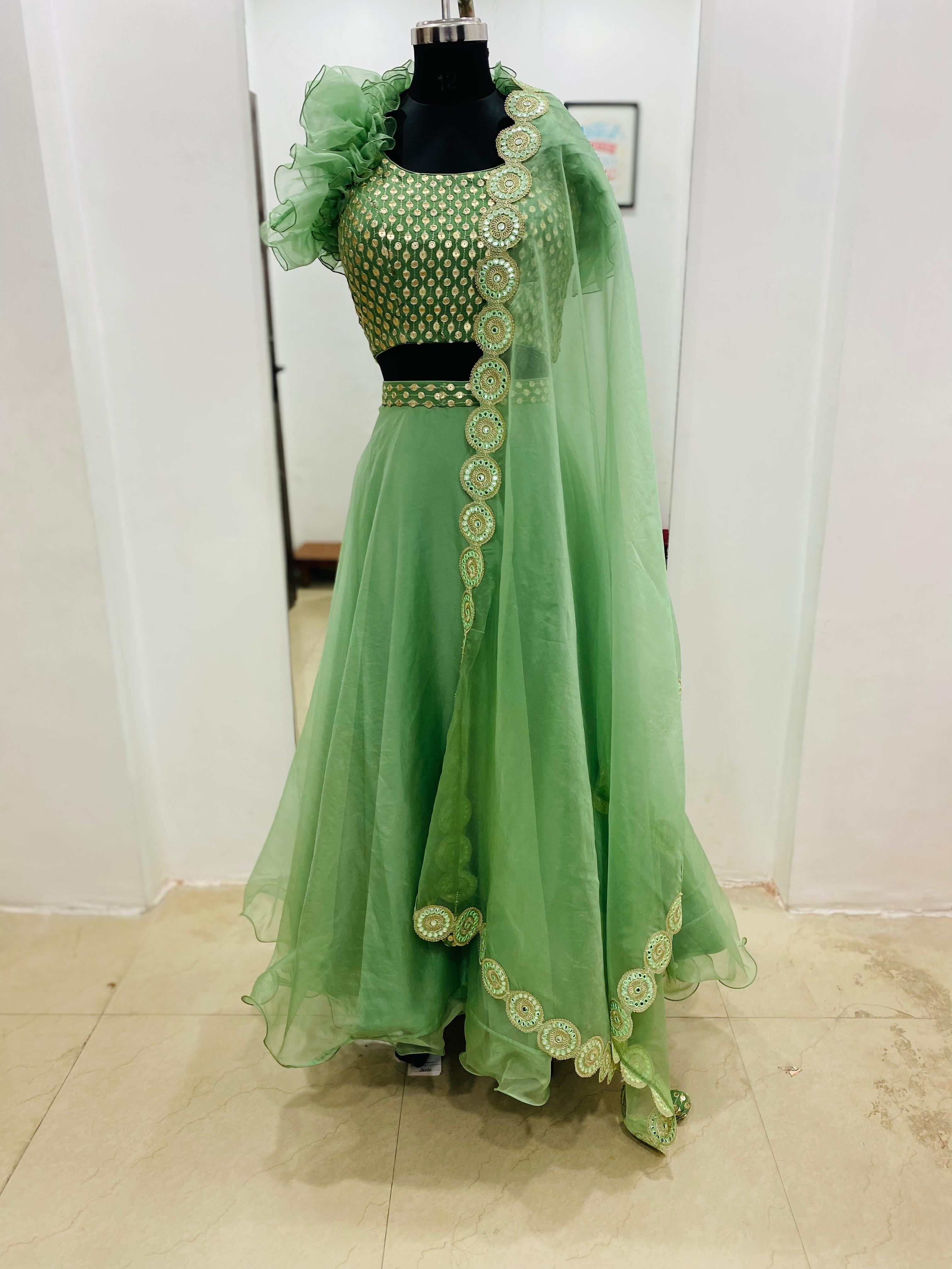 Sage Green Organza Lehenga