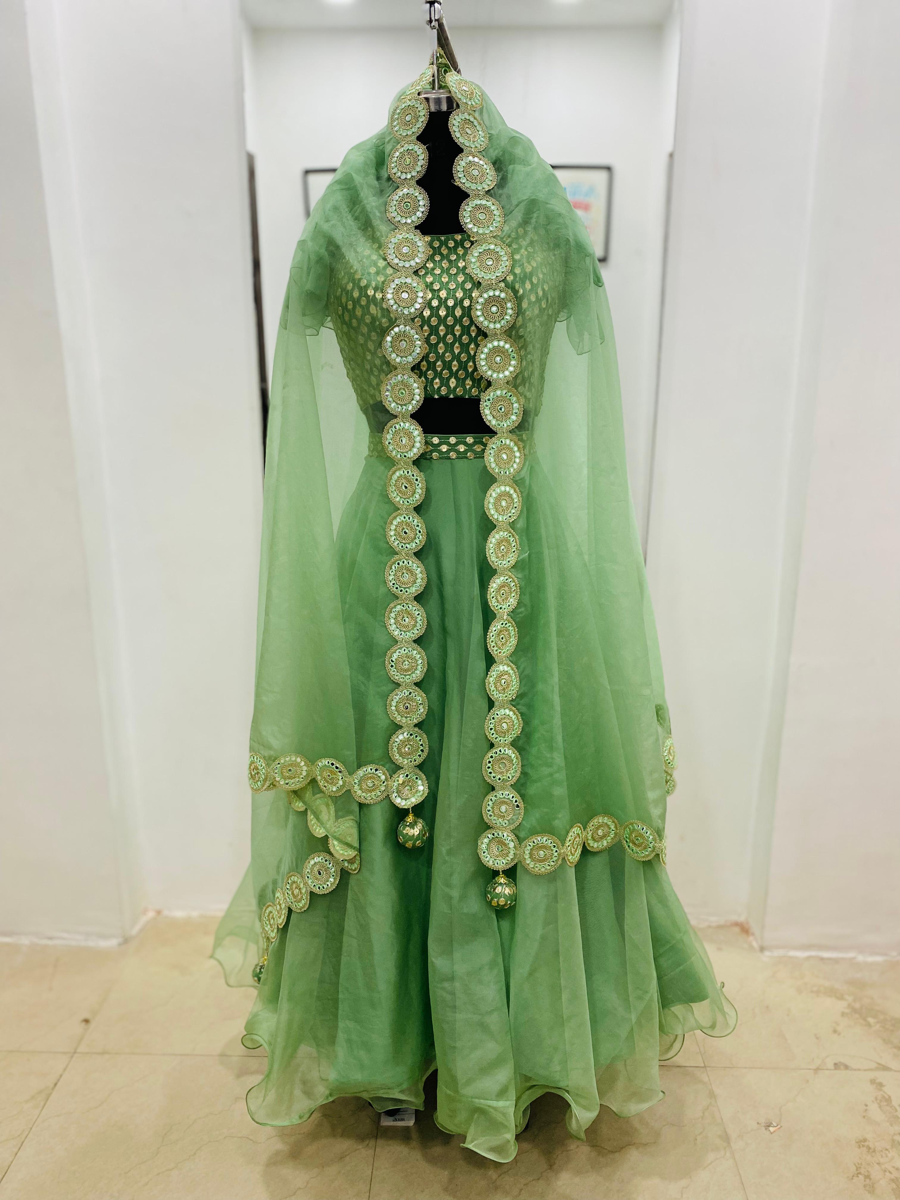 Sage Green Organza Lehenga